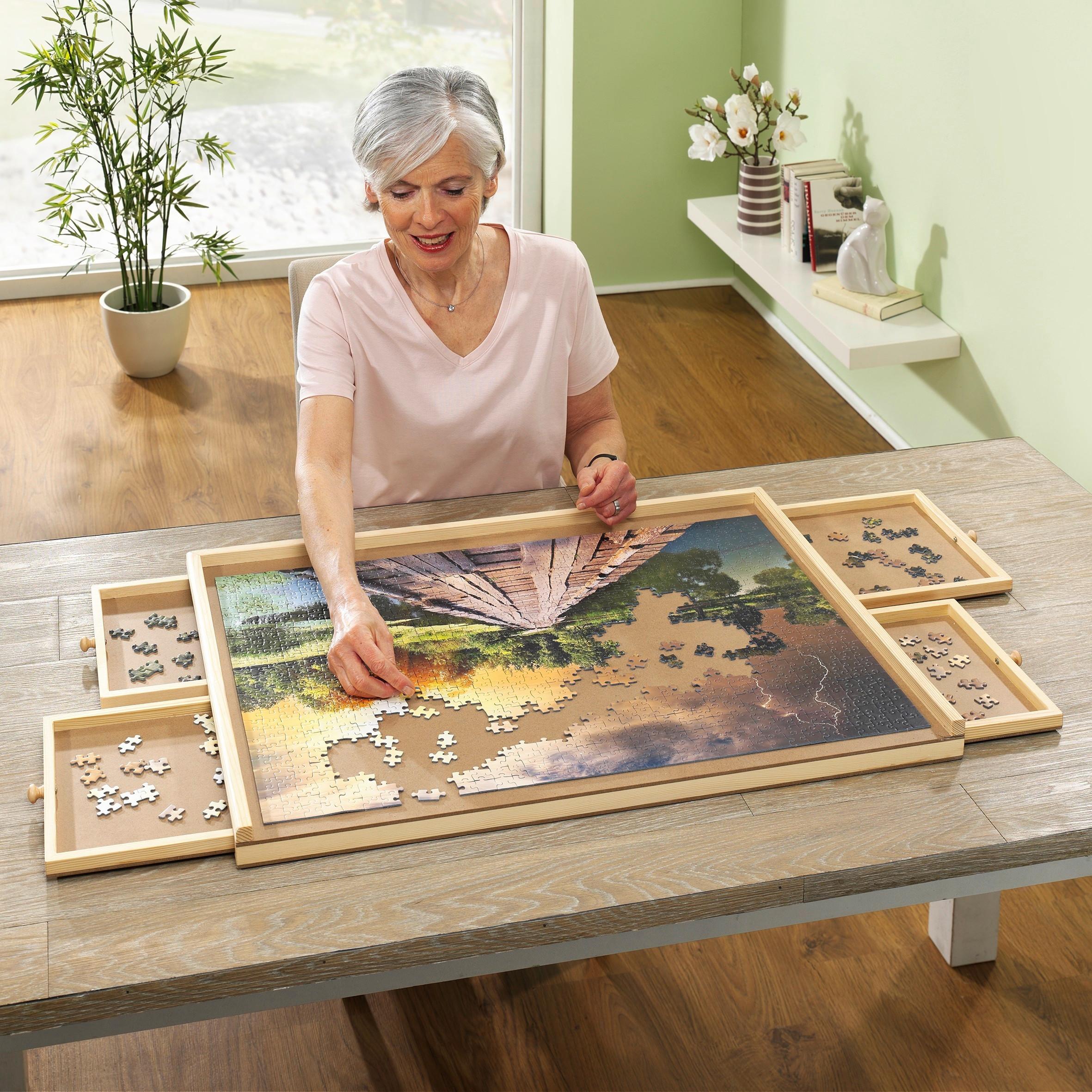 Puzzle-Tisch Arnulf, Holz, ca. 76 cm - Naturfarben, KONVENTIONELL, Holz/Holzwerkstoff (76/4,5/57cm)