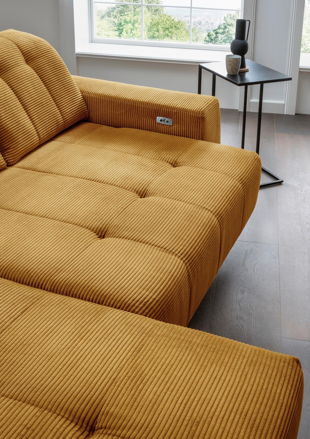 Ecksofa Mit Usb Anschluss Sano, Goldfarben,s: 200x261 Cm - Goldfarben/Schwarz, MODERN, Textil (200/261cm) - Livetastic