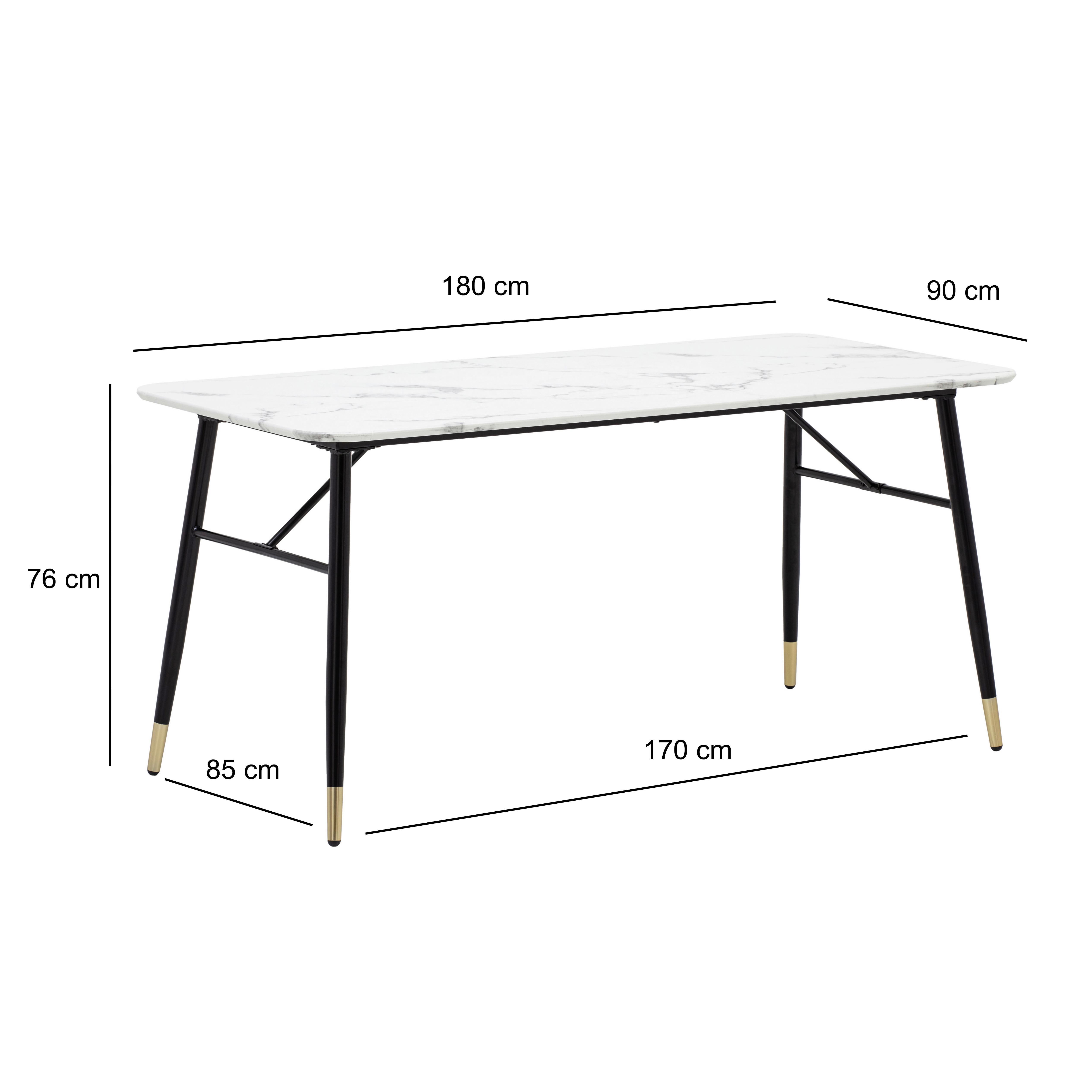 Esstisch Weiß L: 180 cm - Goldfarben/Schwarz, Design, Holzwerkstoff/Metall (180/90/76cm) - MID.YOU