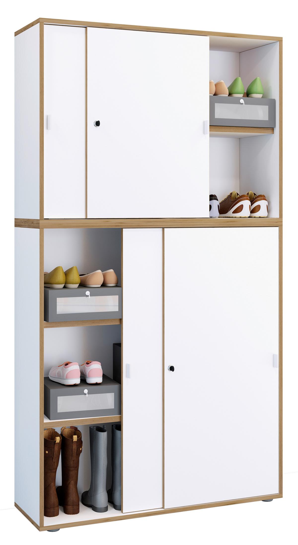 Schuhschrank Salia Honigeiche/weiß B: 100 Cm - Honigeiche/Schwarz, Design, Holzwerkstoff (100/183/37cm) - MID.YOU