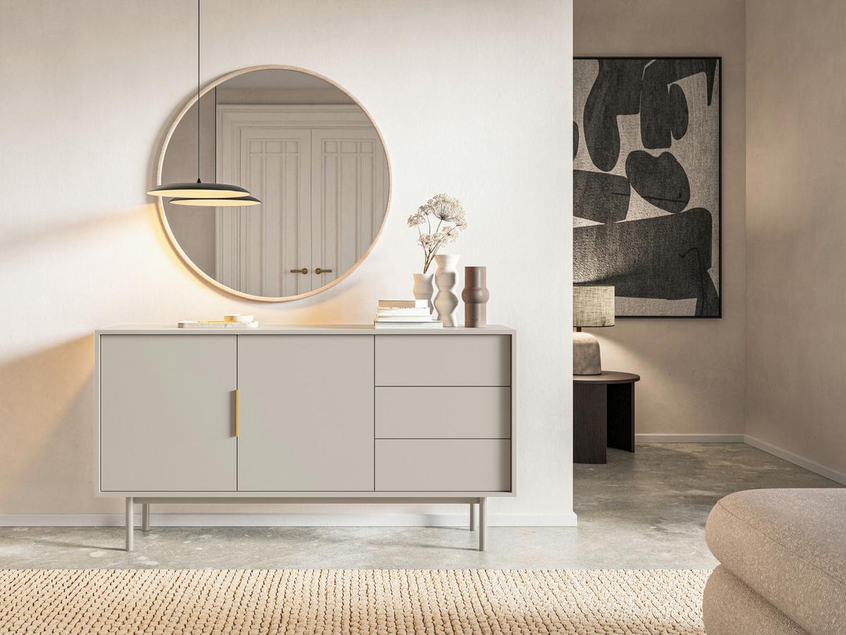 Široká komoda AVIV kašmír - kašmírová/barvy zlata, Design, kov/kompozitní dřevo (154/82/39cm) - Xora