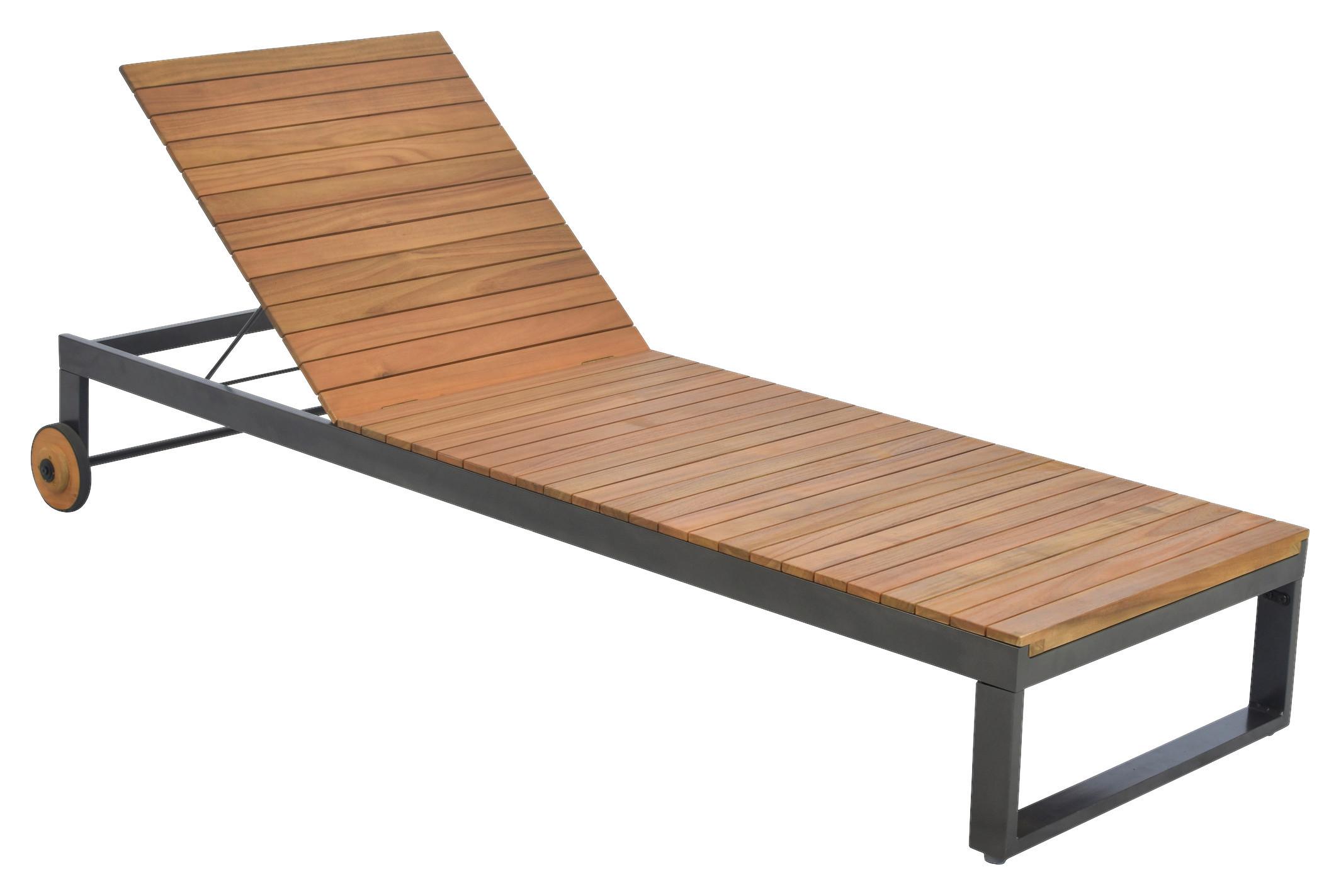 Sonnenliege Santorin Akazienholz/metall Mit Rollen - Graphitfarben/Naturfarben, MODERN, Holz/Metall (200/32/81cm) - Gardenson