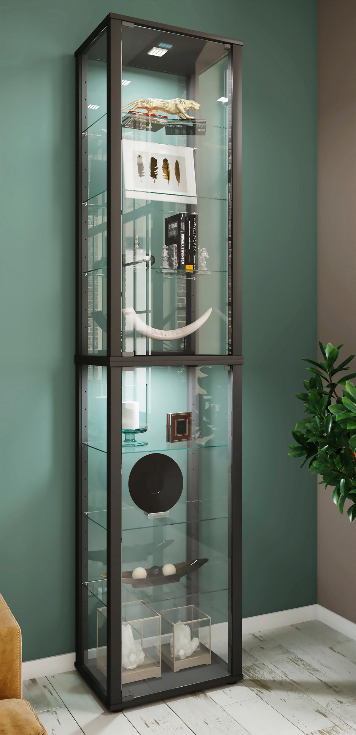 Vitrine Kavisa Schwarz B: 50 cm - Schwarz, MODERN, Glas/Holzwerkstoff (50/227/38cm) - MID.YOU