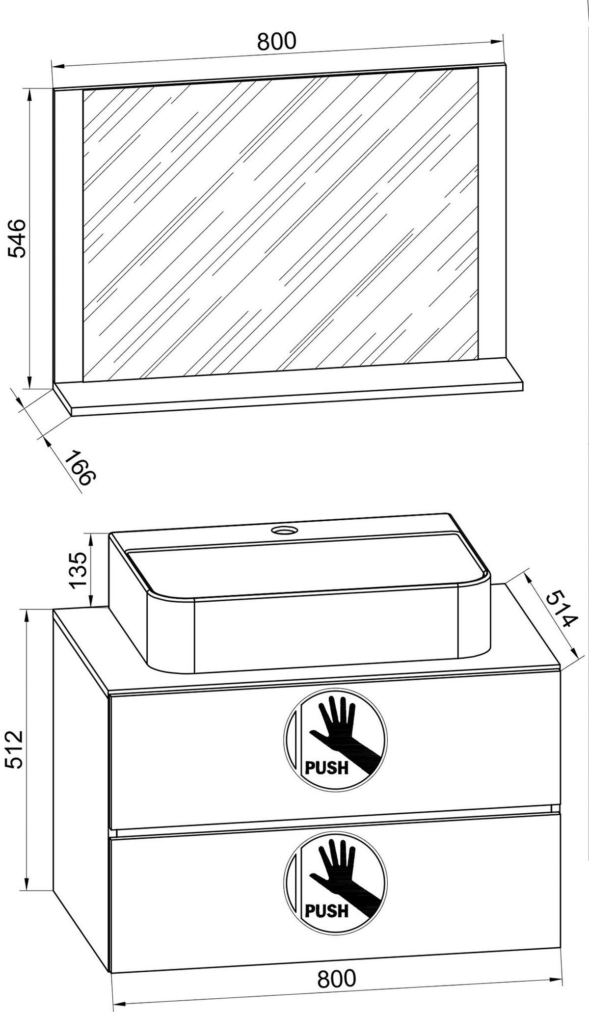 Badezimmer Lendas Bl M - Anthrazit/Schwarz, MODERN, Glas/Keramik (81cm) - MID.YOU