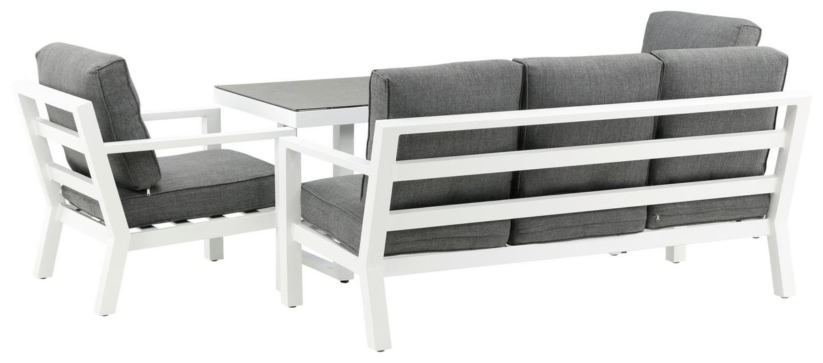Loungegarnitur 4-tlg Barcelona Metall Mit Kissen - Weiß/Grau, Basics, Textil/Metall - Gardenson