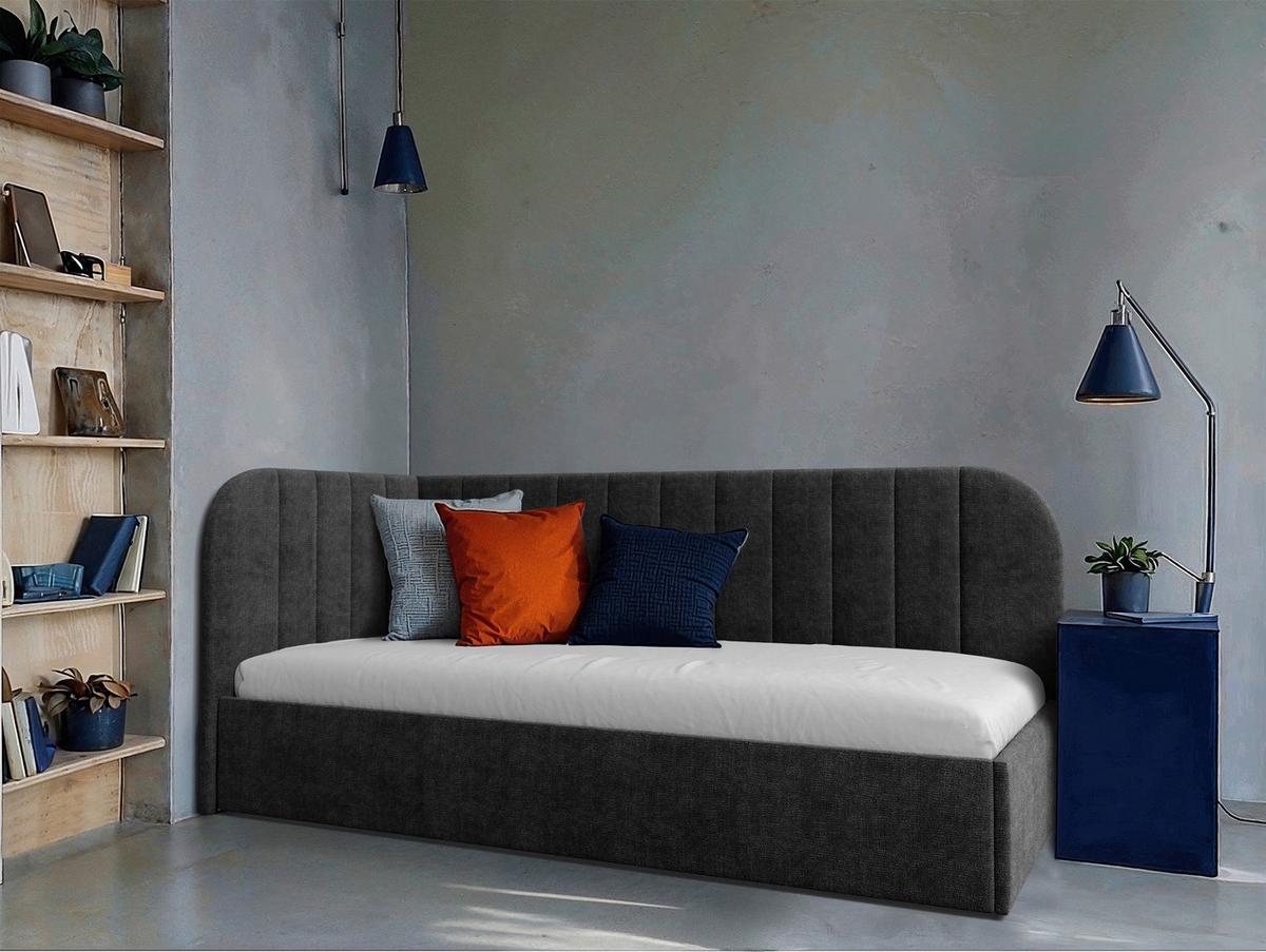 Polsterbett Millow Links Dunkelgrau Lf: 90x200 Cm - Dunkelgrau/Schwarz, MODERN, Holz/Holzwerkstoff (90/200cm) - MID.YOU