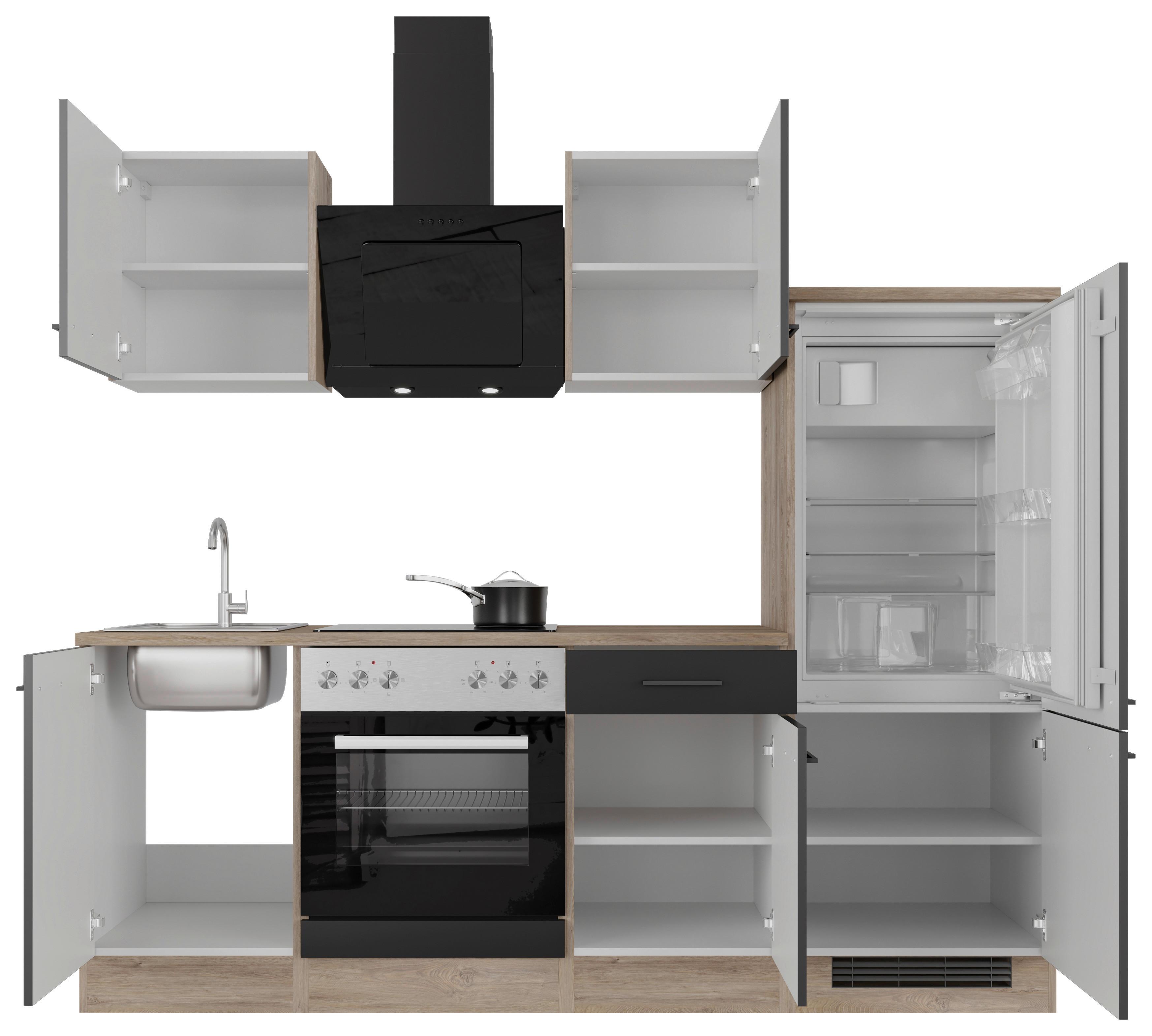Küchenblock Capri Eiche/Schwarz B: 220 cm - Eichefarben/Schwarz, MODERN, Holzwerkstoff (220cm) - FlexWell