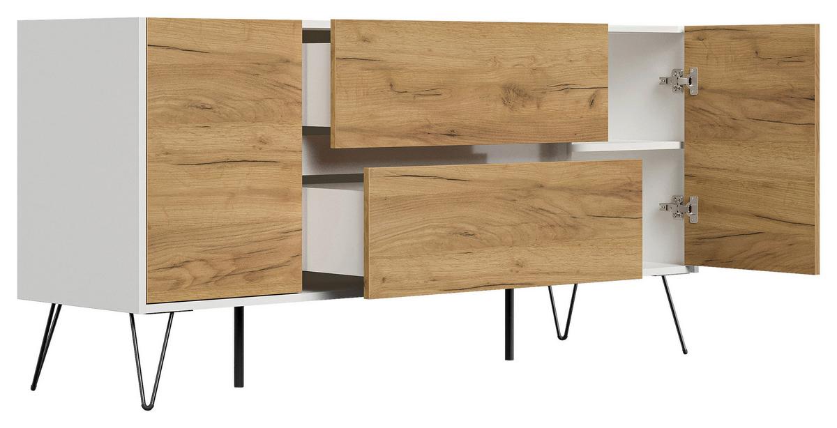 Sideboard Posseik Industrial Eichefarben/weiß B: 155 Cm - Eichefarben/Weiß Hochglanz, Design, Holzwerkstoff (155/75,8/42cm) - P & B