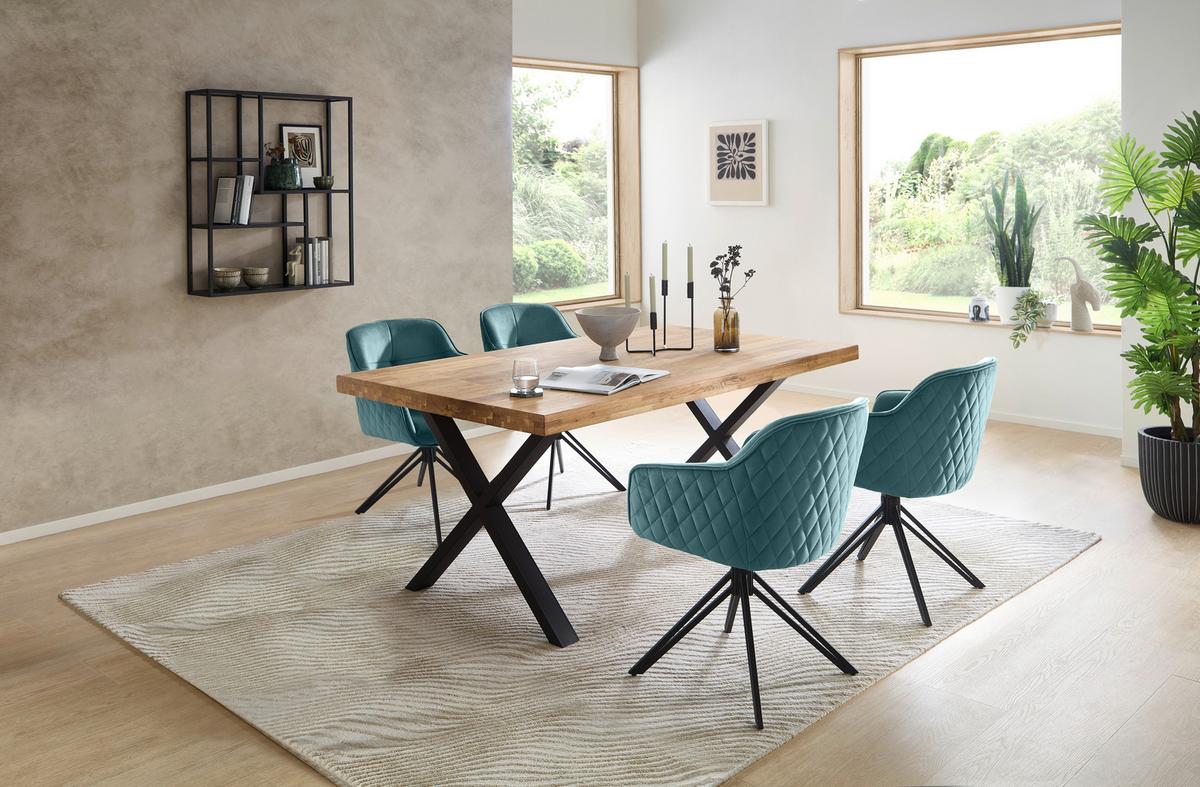 Esstisch Chris X 180x76x100 Cm Eiche/schwarz - Eichefarben/Schwarz, MODERN, Holz/Metall (180/100/76cm) - Livetastic