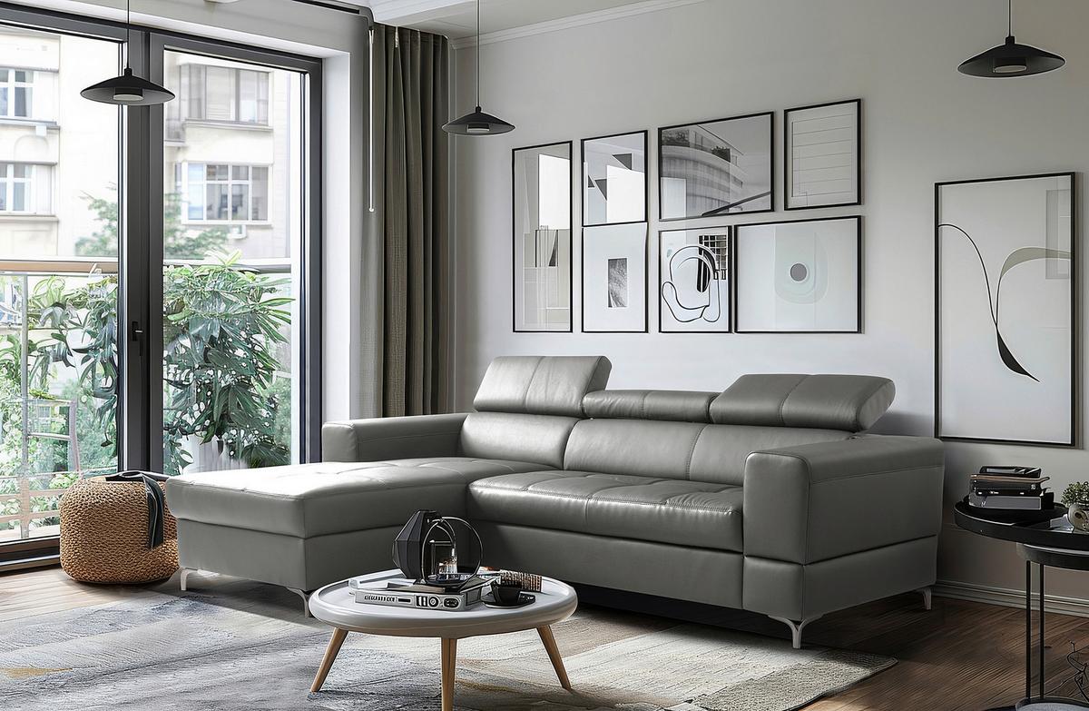 Ecksofa Torino Teilleder Anthrazit 173x247 - Anthrazit/Schwarz, Design, Leder/Textil (173/247cm) - Livetastic