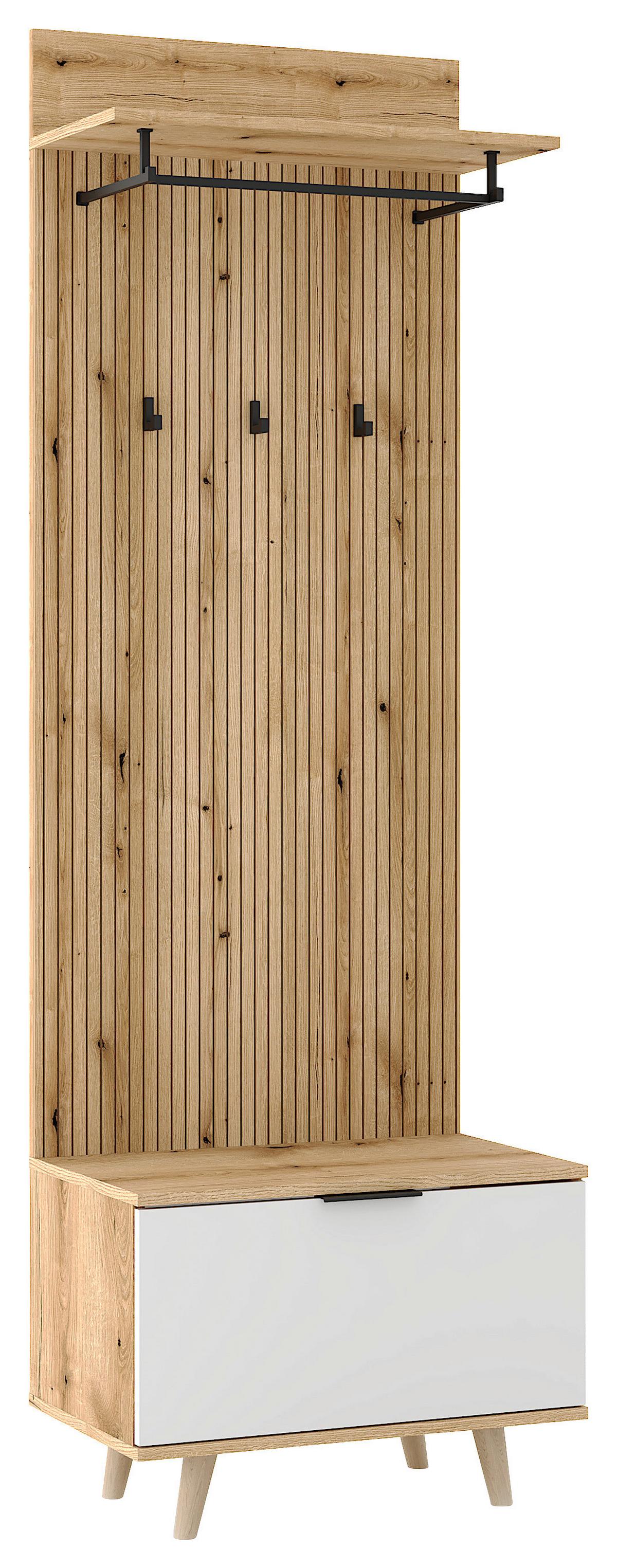 Šatna NORDIC D - bílá/barvy dubu, Design, kompozitní dřevo (65/204/40cm) - MID.YOU