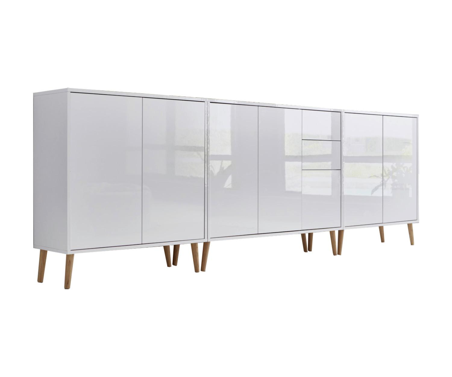 Sideboard Mailand 6 B: 263,5 cm Weiß - Weiß Hochglanz/Eiche Artisan, MODERN, Holzwerkstoff (263,5/86/33cm) - MID.YOU