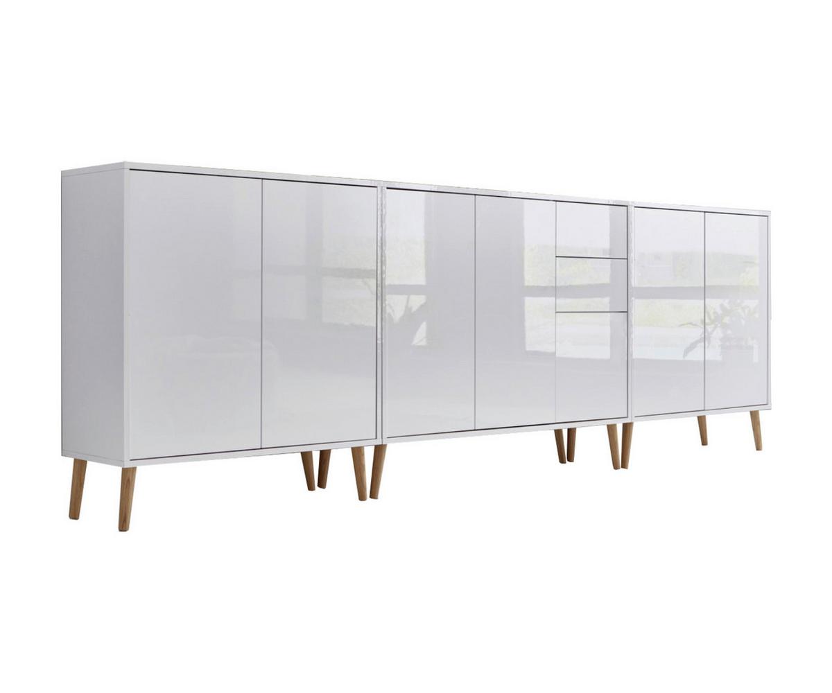 Sideboard Mailand 6 B: 263,5 Cm Weiß - Weiß Hochglanz/Eiche Artisan, MODERN, Holzwerkstoff (263,5/86/33cm) - MID.YOU