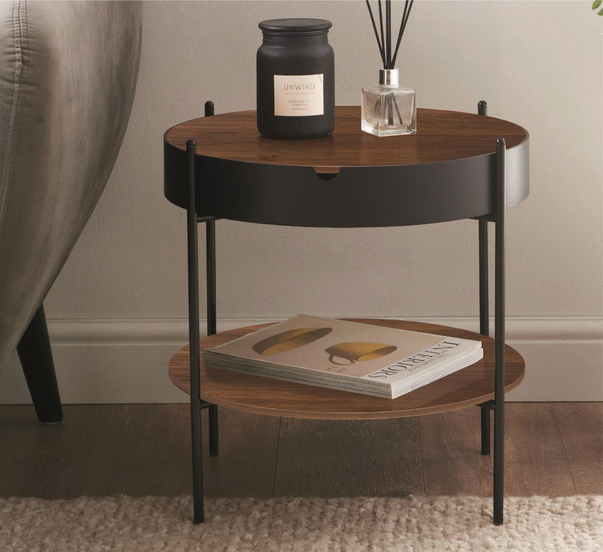 Beistelltisch Tromso 2 Dekor Nußbaum/Gestell Schwarz - Schwarz, Trend, Holzwerkstoff/Metall (48/47,5/48cm)