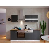 Küchenzeile Economy mit Geräten 220 cm Grau/Nussbaum Dekor - Nussbaumfarben/Weiß, Basics, Holzwerkstoff (220cm) - Respekta