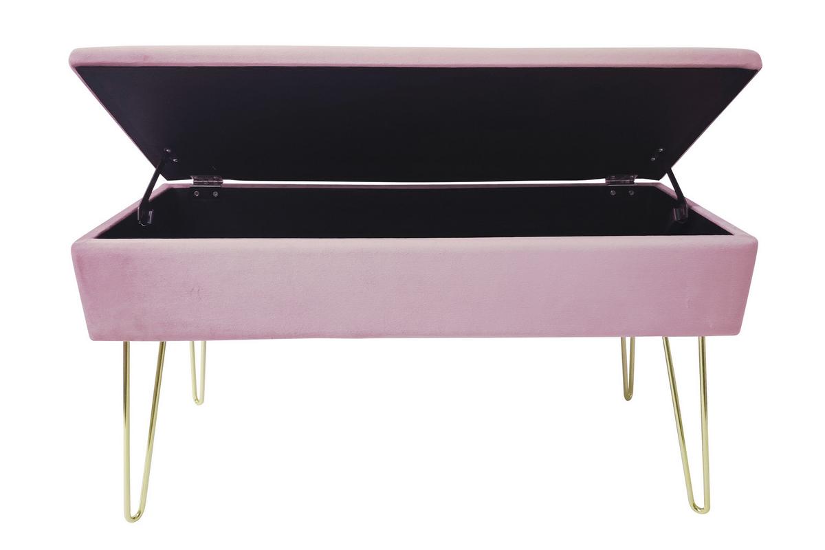 Hockerbank Scarlett Vlies Rosa H: 42 cm inkl. Stauraum - Goldfarben, Design, Textil (75/42cm) - Echtwerk