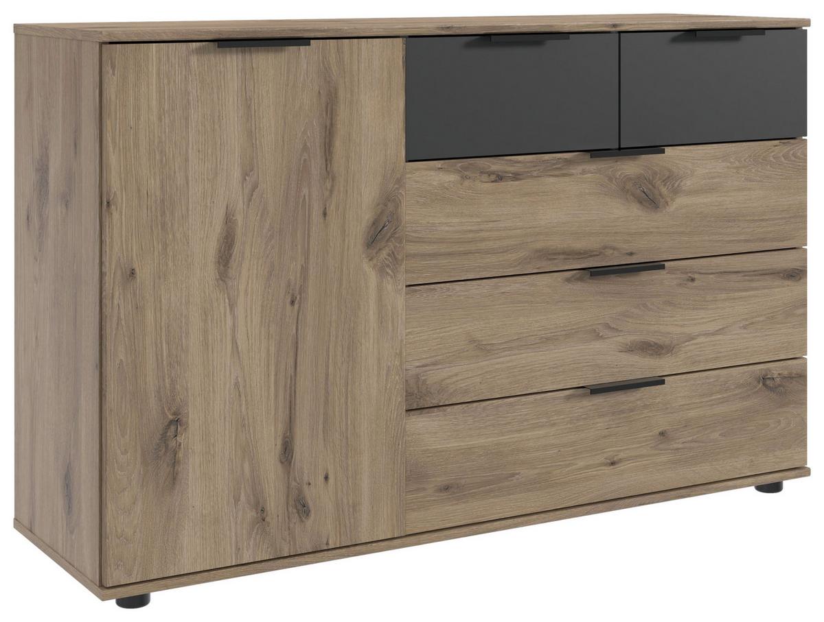 Komoda BERGAMO š. 130 cm - barvy dubu/černá, Konvenční, kompozitní dřevo/plast (130/83/41cm) - Based