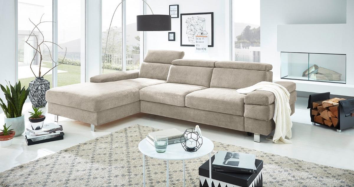 Ecksofa Elvis, Greige S: 182x259 Cm - Greige/Silberfarben, KONVENTIONELL, Textil (182/259cm) - Trendmanufaktur