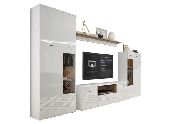 Wohnwand Storm - Eichefarben/Schwarz, MODERN, Glas/Holzwerkstoff (340/196/40cm) - Hom`in Wohnwand Storm - Eichefarben/Schwarz, MODERN, Glas/Holzwerkstoff (340/196/40cm) - Hom`in