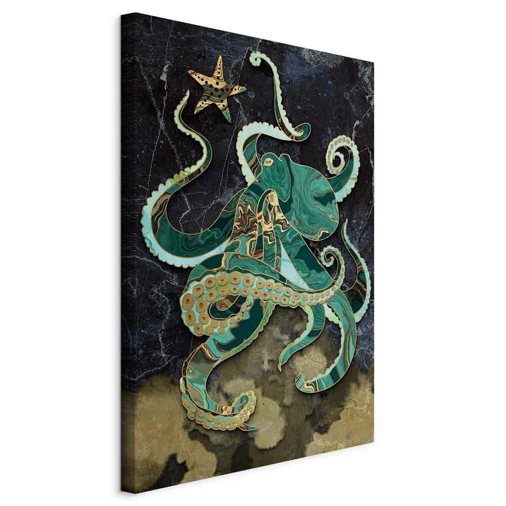 Leinwandbild Marble Octopus Schwarz Dunkelgrün B: 80 cm