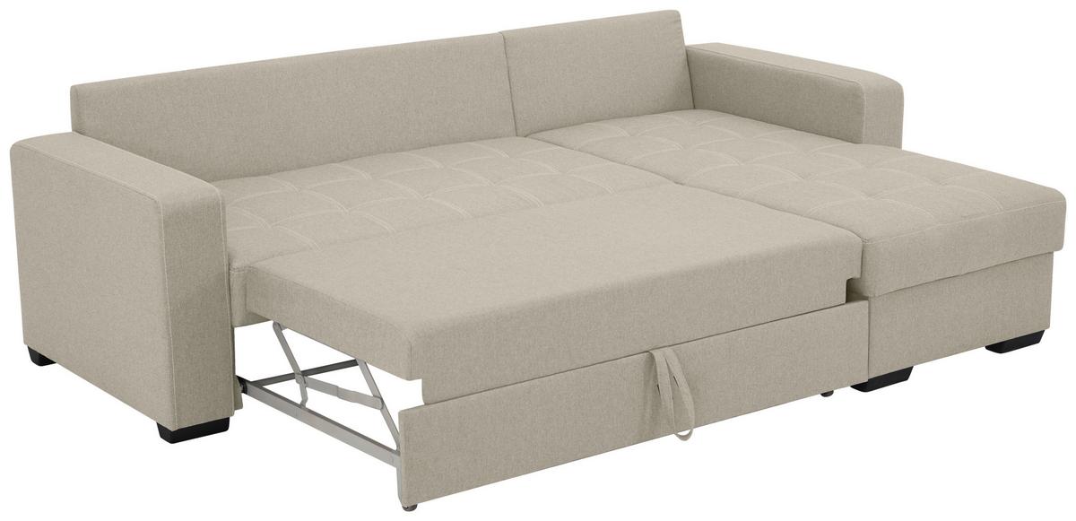 Eckschlafsofa Mediolan Silberfarben S: 240x160 cm - Sandfarben/Schwarz, Design, Textil (240/160cm) - Livetastic