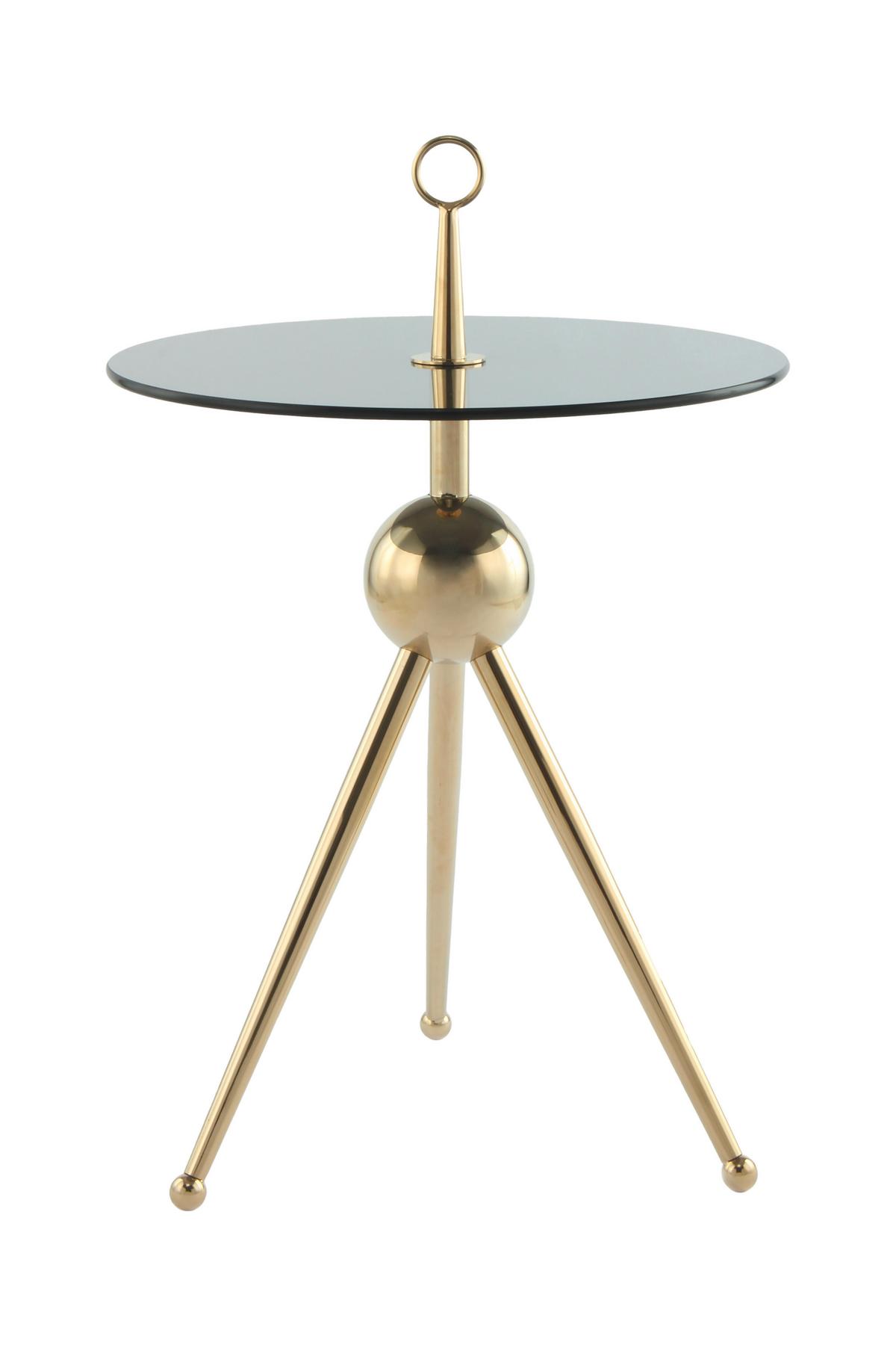 Beistelltisch Mit Glasplatte Rund Ontario, Grau/gold - Goldfarben/Grau, MODERN, Glas/Metall (46/46/52cm) - Kayoom