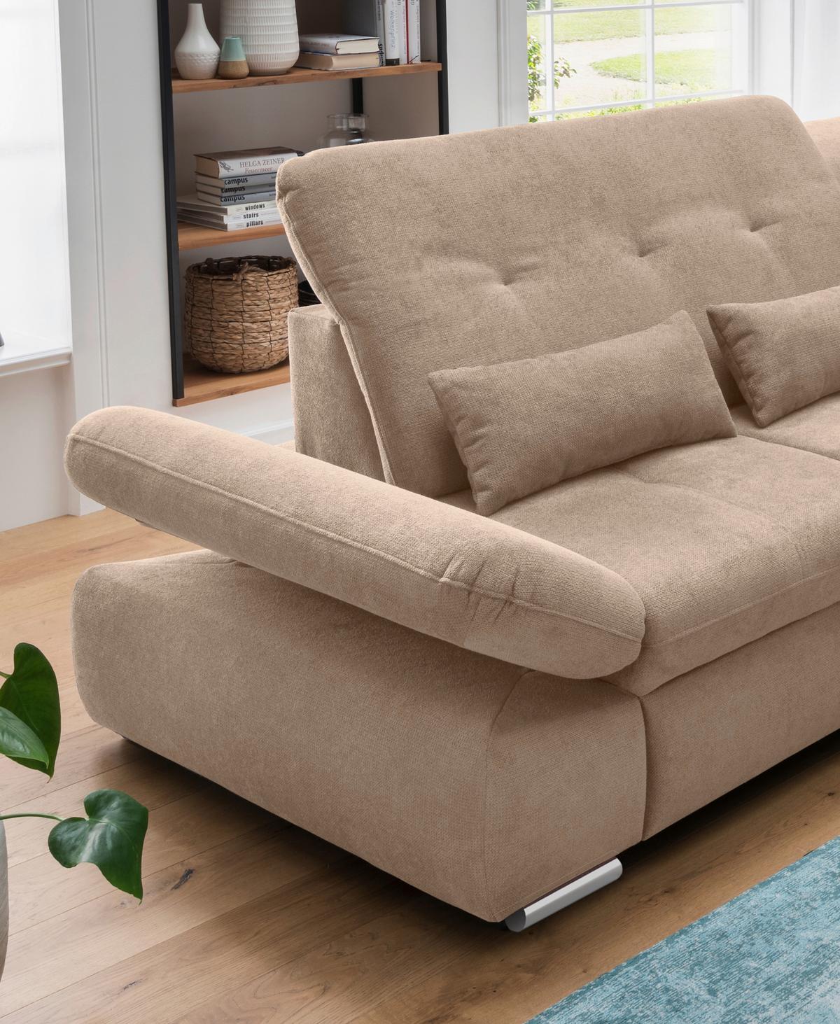 Ecksofa Dalida Hellbraun S: 300x196 cm - Chromfarben/Hellbraun, MODERN, Textil (300/196cm) - Livetastic