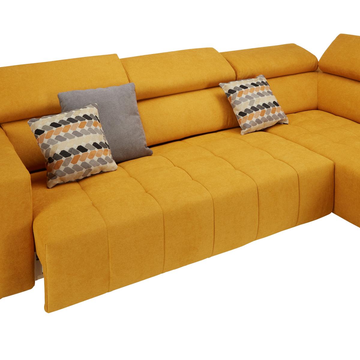 Rohová sedačka TARRAGONA, pravá, žltá, el.výsuv - černá/žlutá, Moderní, textil (295/201cm)