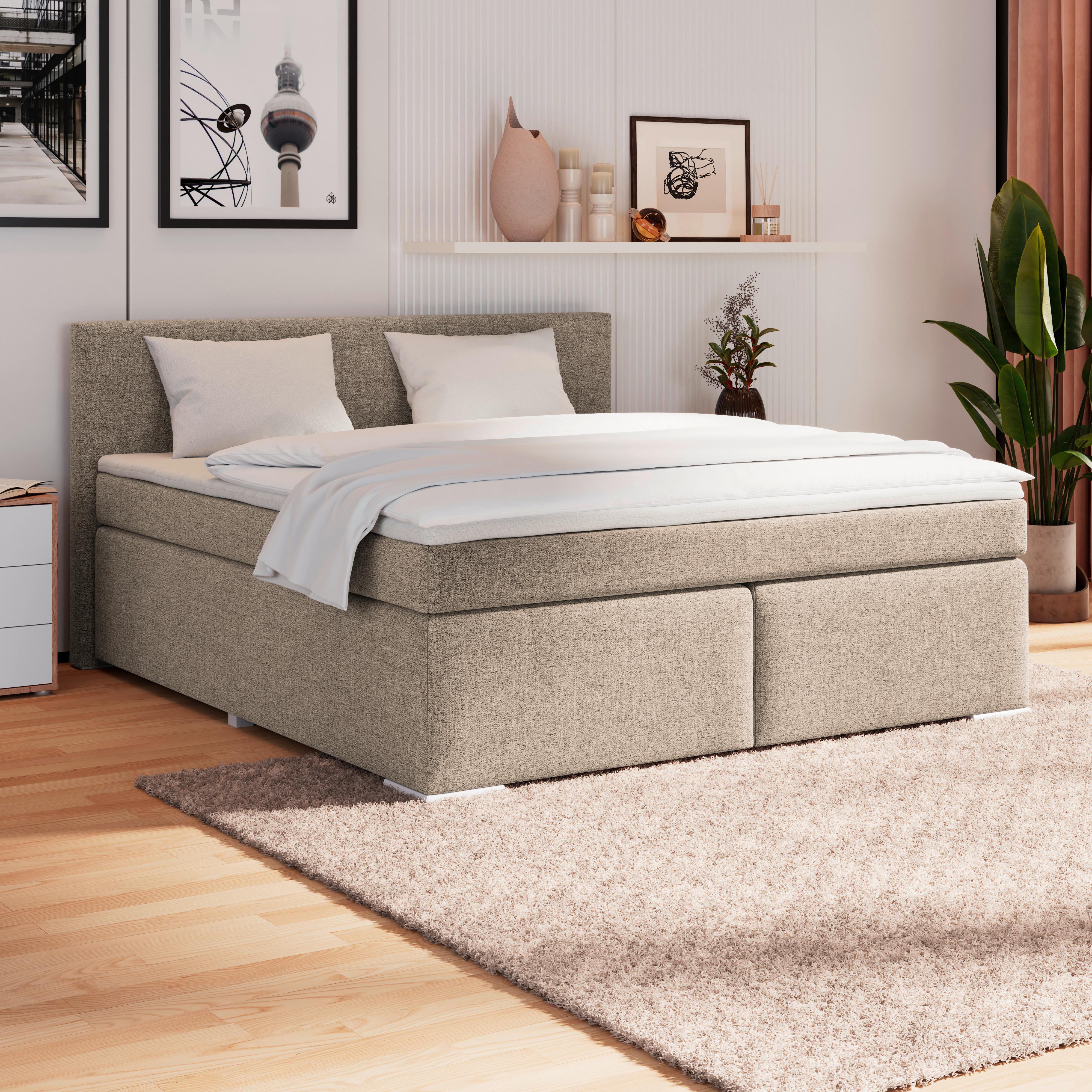 Boxspringbett Mira I Nordic, Lf: 180x200 cm - Alufarben/Cappuccino, Basics, Textil (180/200cm)