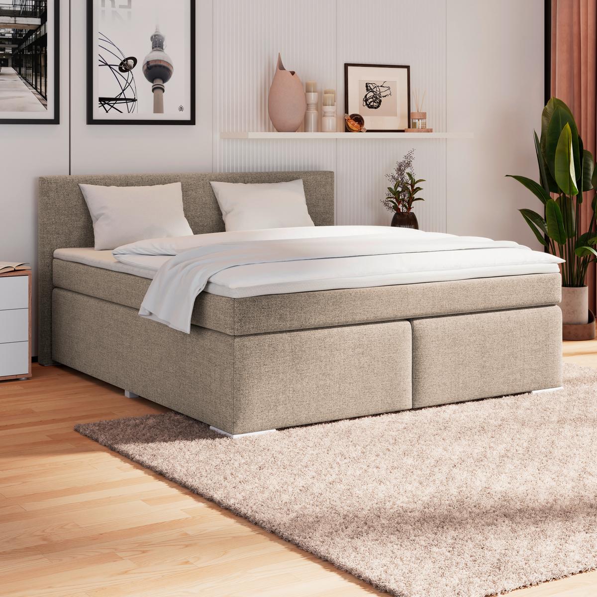 Boxspringbett Mira I Nordic, Lf: 180x200 cm - Alufarben/Cappuccino, Basics, Textil (180/200cm)