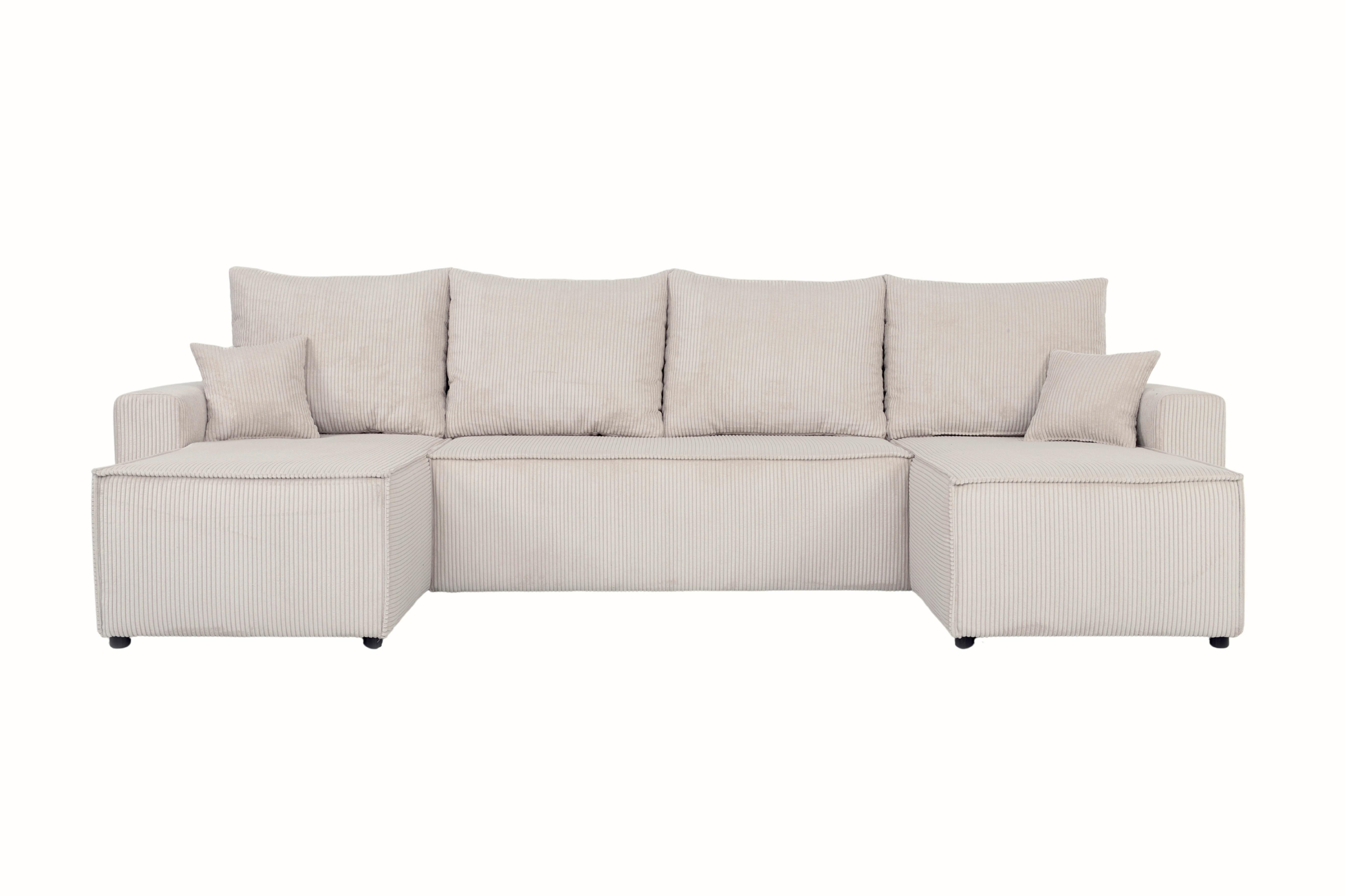 Sedacia súprava SONJA U, obojstranná, krémový menčester - čierna/krémová, Design, kompozitné drevo/textil (145/300/145cm) - Based