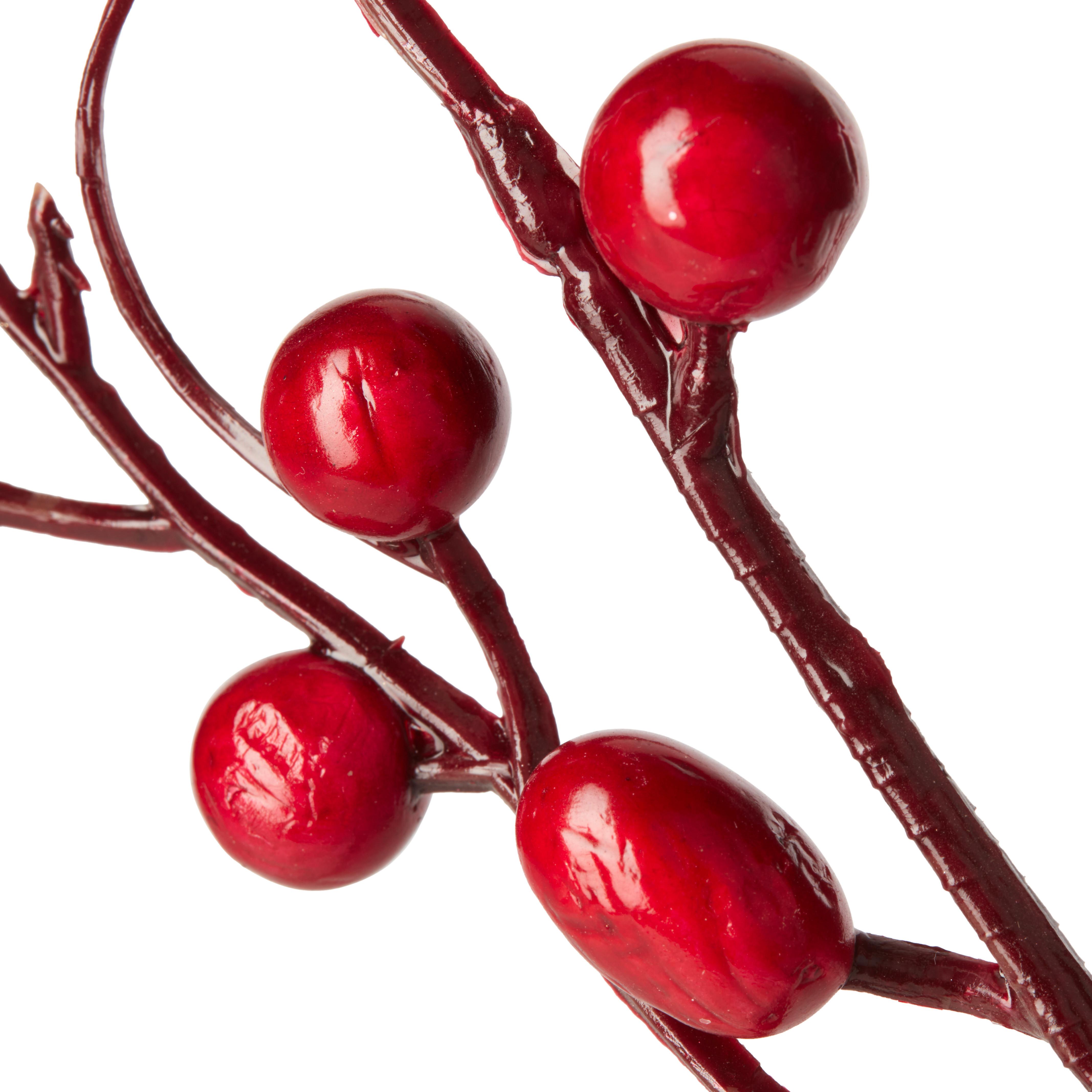 Weihnachtsdeko Beerenzweig Kunststoff H: 47cm - Rot/Braun, MODERN, Kunststoff (47cm)