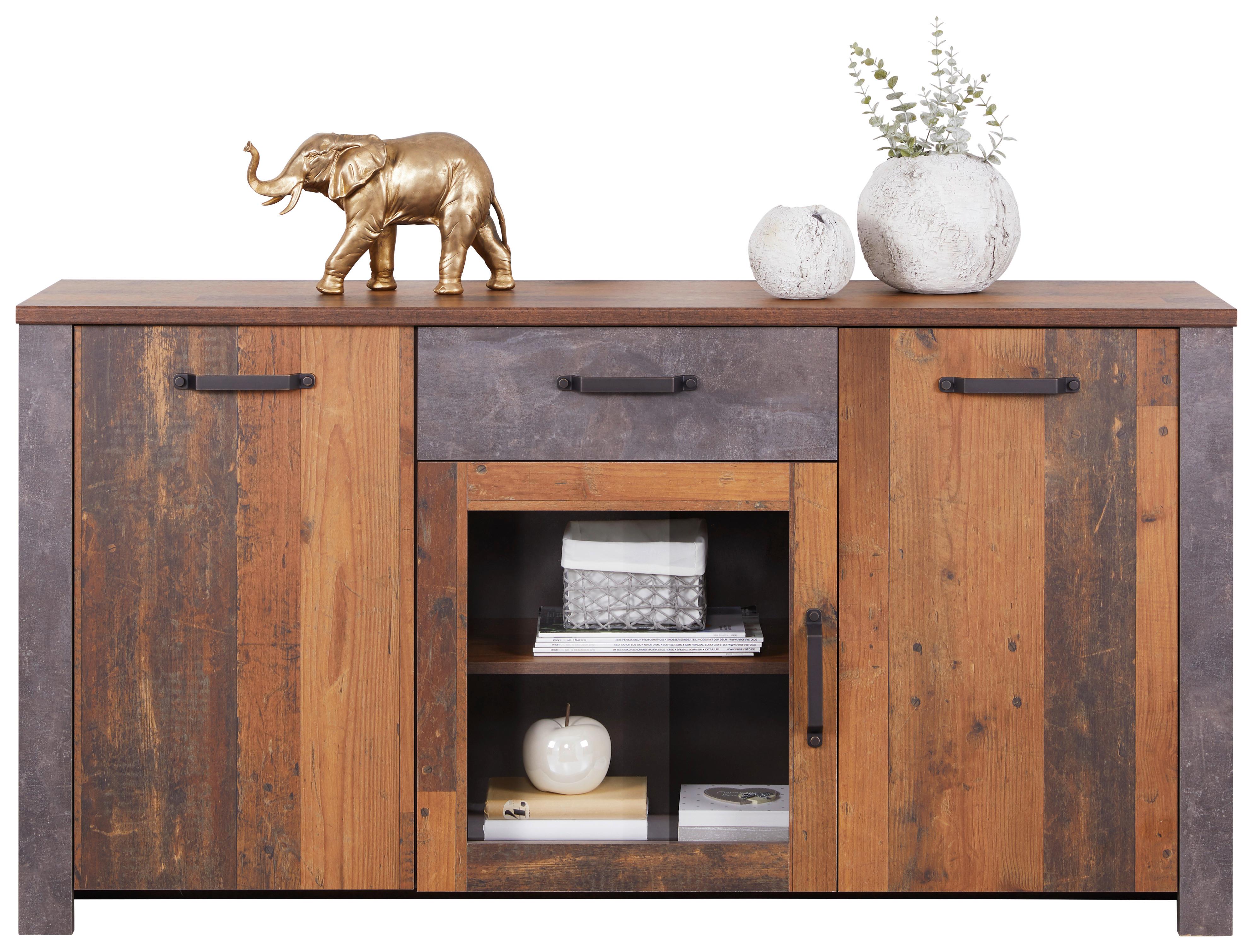 Sideboard mit Glaselement B: 162 cm Ontario, Old Style - Dunkelgrau/Eichefarben, Trend, Glas/Holzwerkstoff (162/86/41,5cm) - Ondega