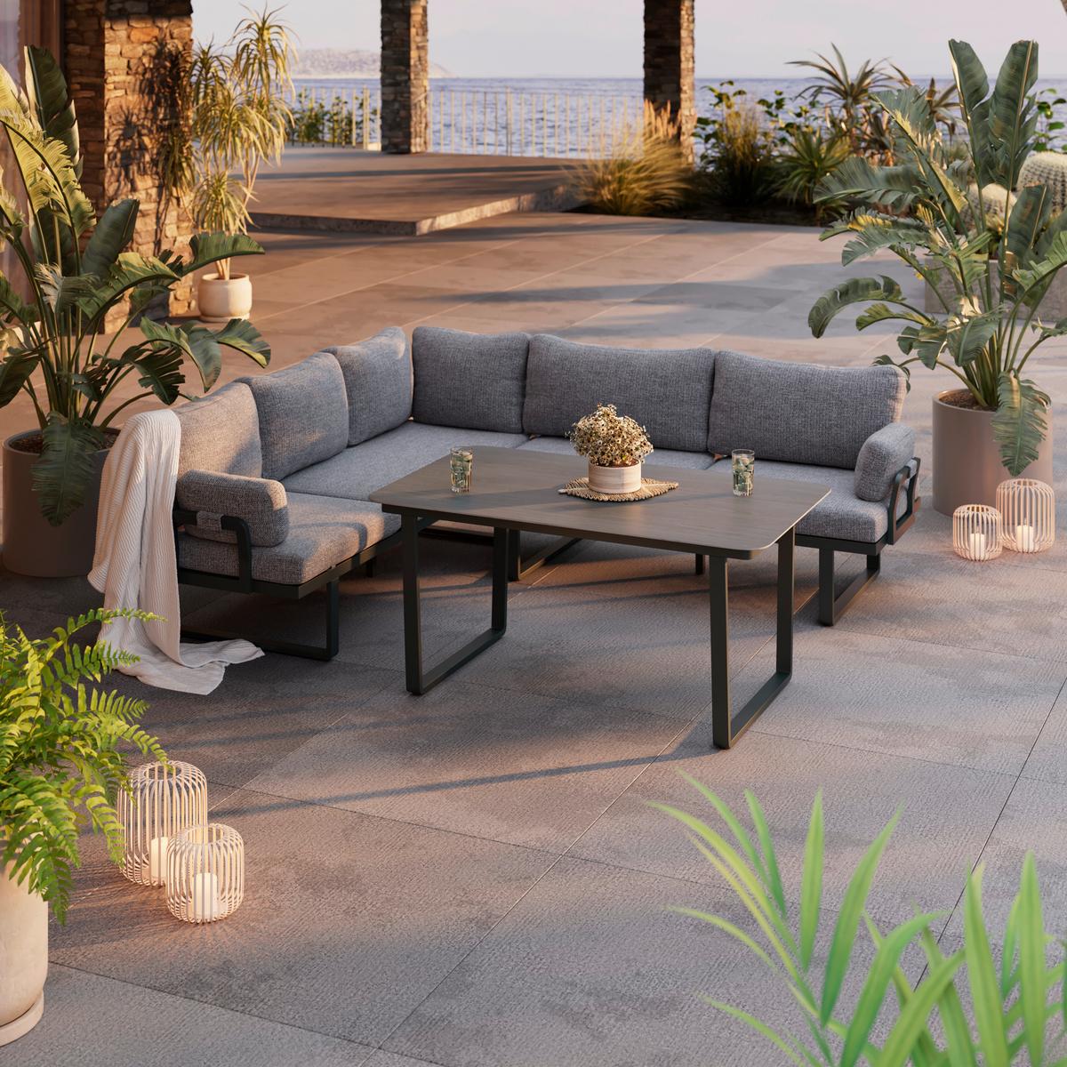 Loungegarnitur Cannes - Dunkelgrau/Anthrazit, MODERN, Kunststoff/Textil (202/236cm) - Beldano