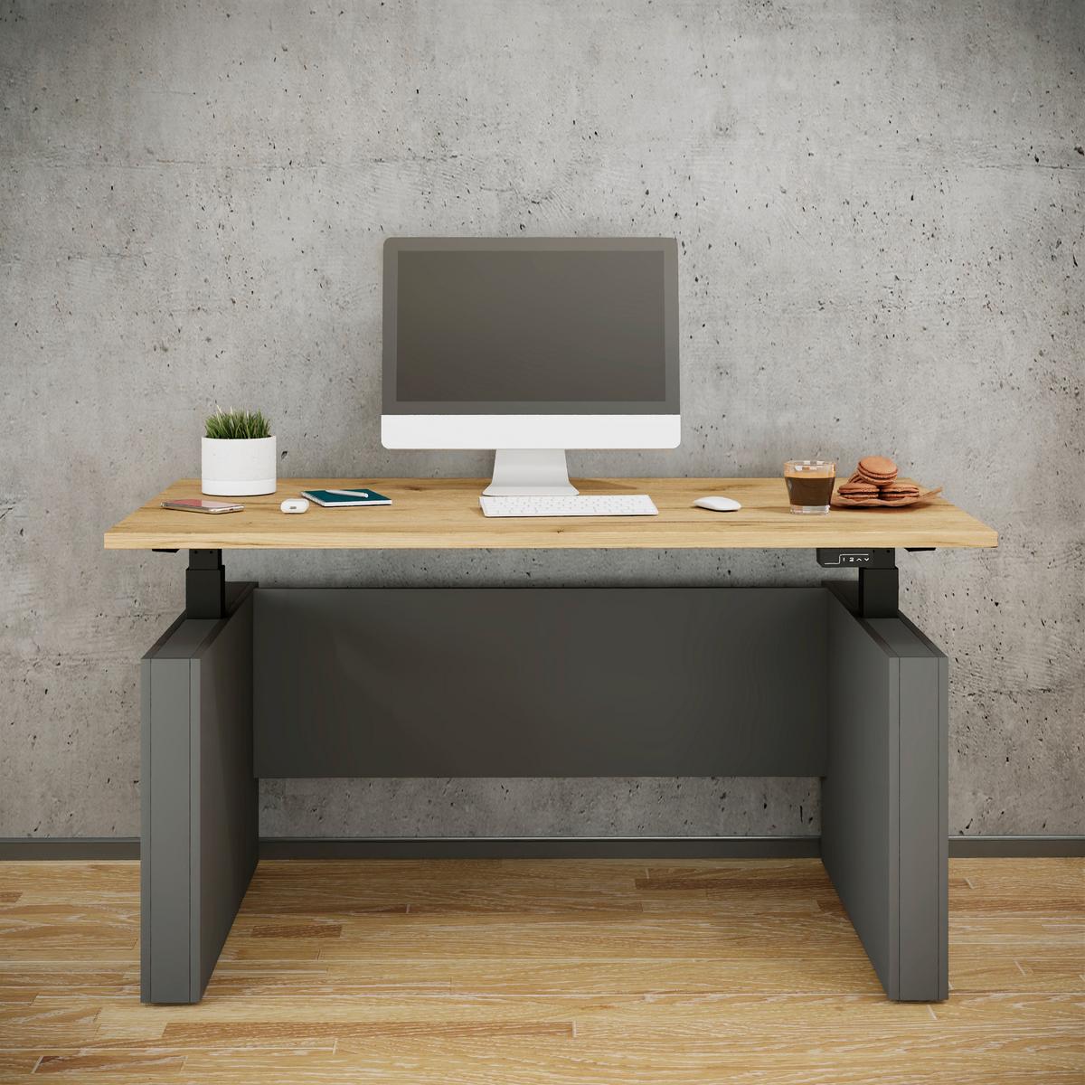 Schreibtisch E-Salia Schwarz/ Anthrazit/Honigeiche L: 138cm - Honigeiche/Anthrazit, KONVENTIONELL, Holzwerkstoff (138/80/73-122cm) - MID.YOU