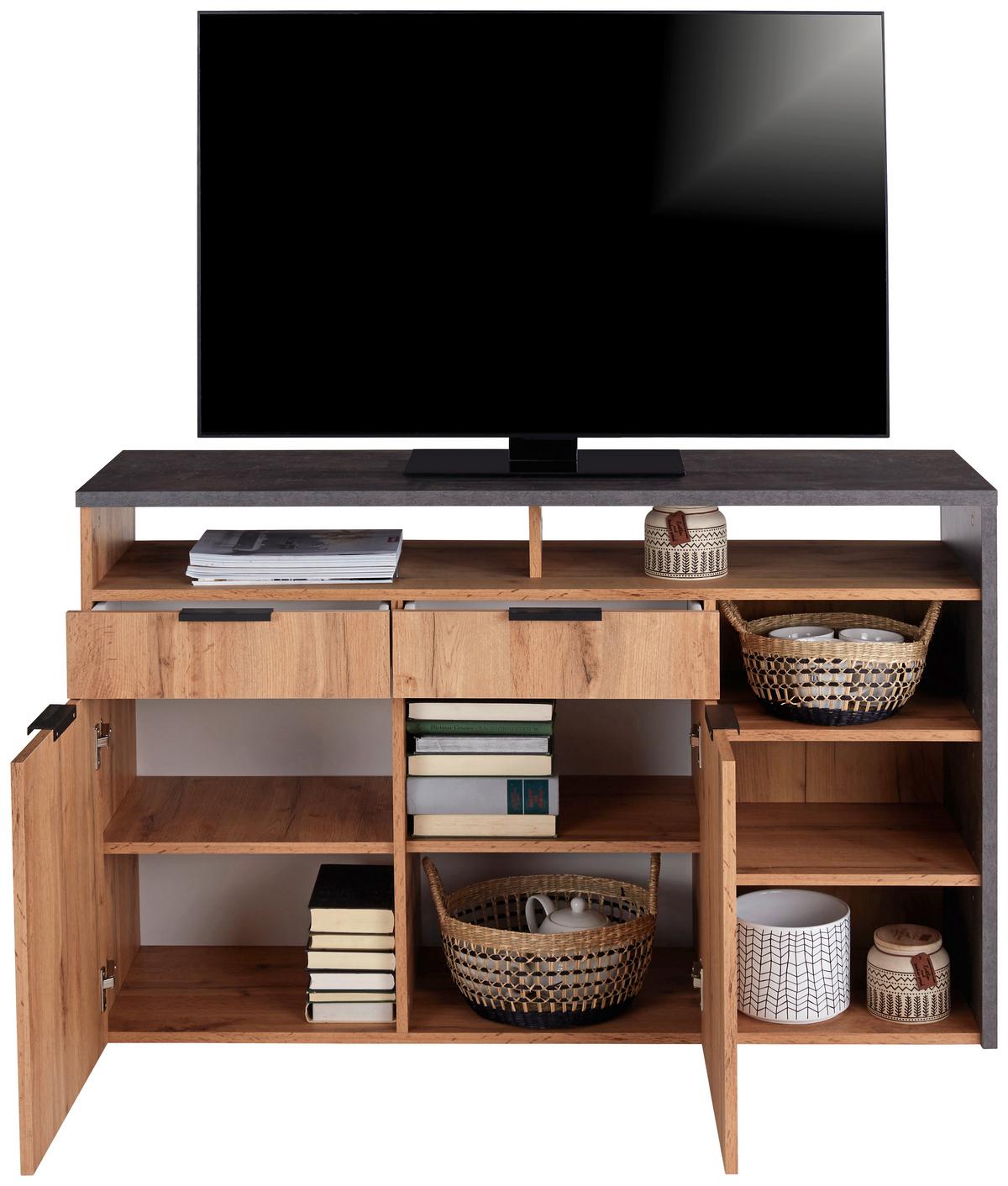 Tv-regal Mx146 B: 130 Cm Betonoptik/eiche Dekor - Eichefarben, MODERN, Holzwerkstoff (130/80/40cm)