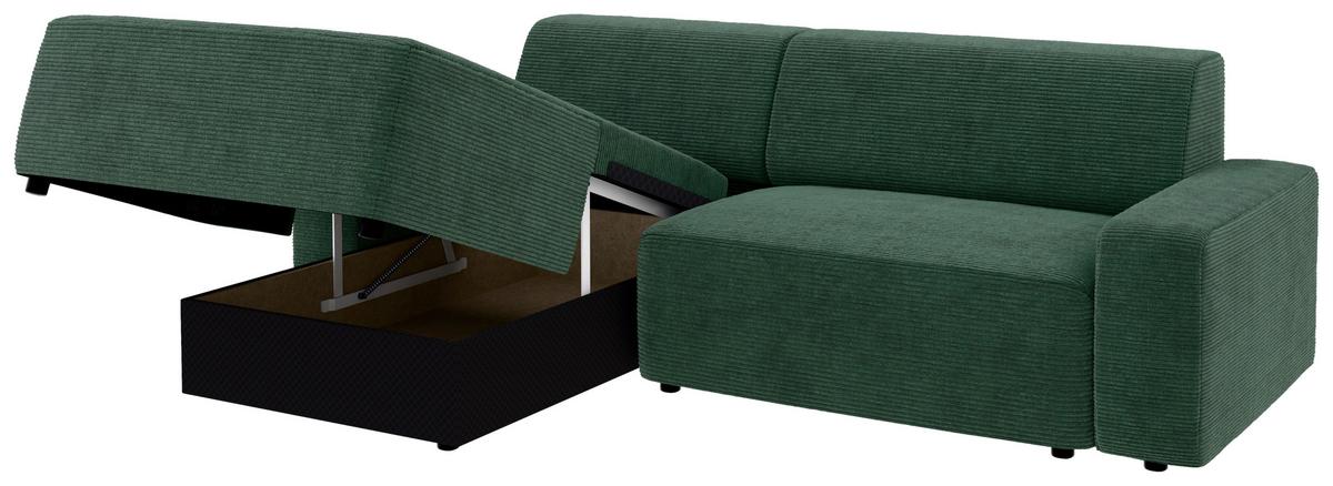 Ecksofa Wien Dunkelgrün S: 162x246 cm - Dunkelgrün/Schwarz, MODERN, Textil (162/246cm) - Trendmanufaktur