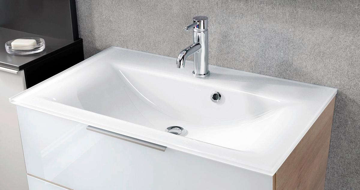 Waschtsichkombi B.Brilliant Weiß/Eichefarben B: 80cm - Eichefarben/Weiß, Basics, Glas/Holzwerkstoff (80/55,7/50,1cm) - MID.YOU