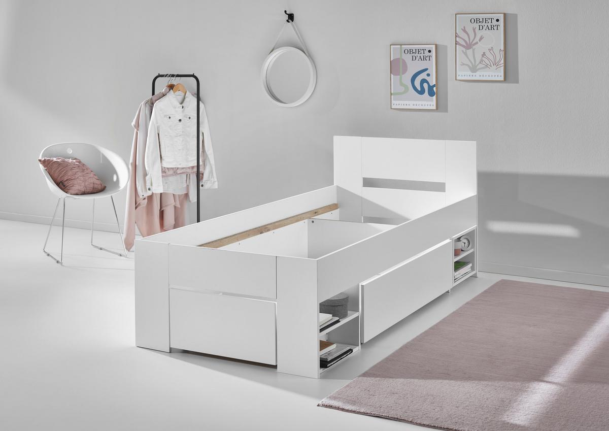 Stauraumbett mit Bettladen 90x200cm Azurro Weiß - Weiß, MODERN, Holzwerkstoff (90/200cm)