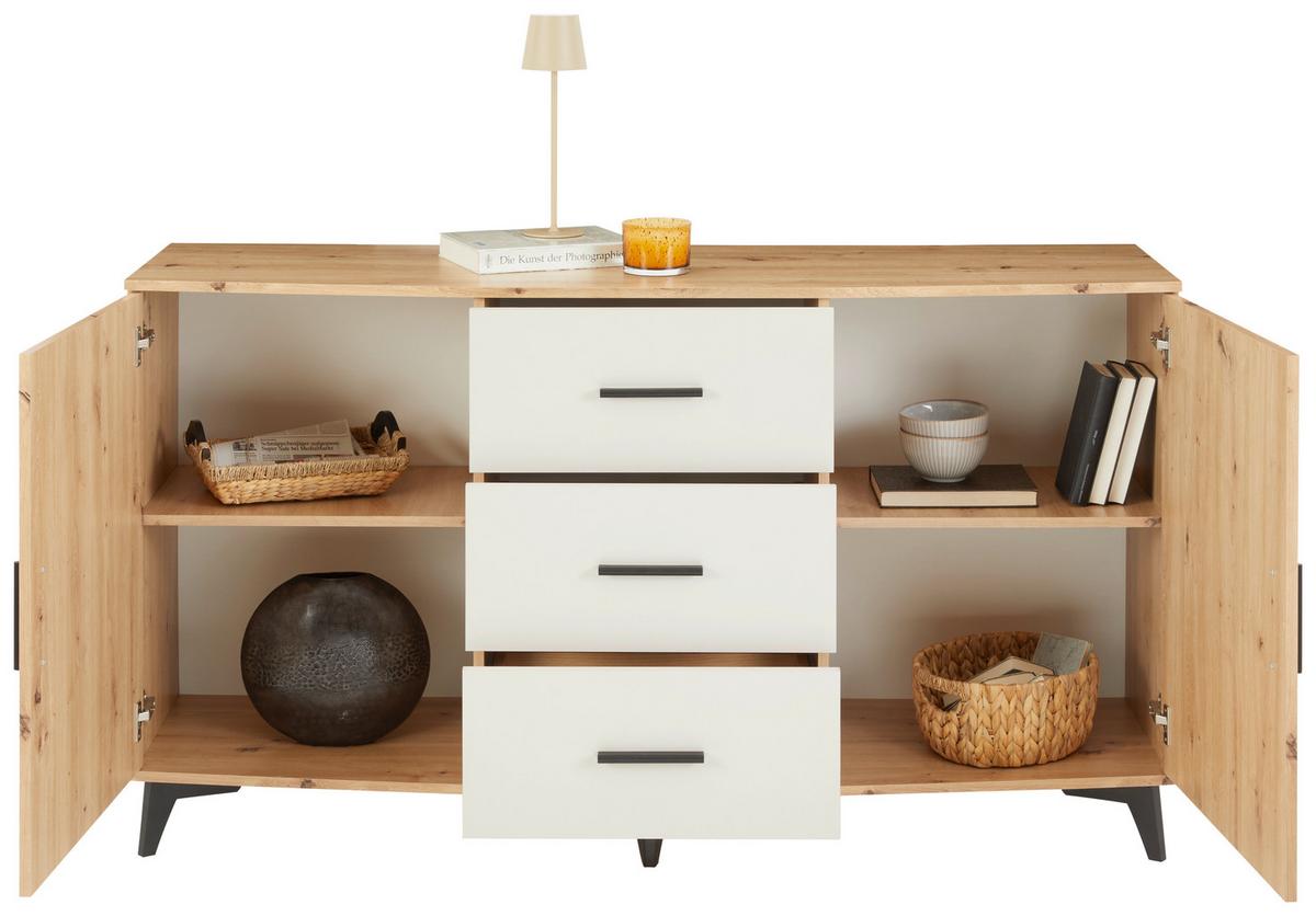 Kommode Ivona Eiche Artisan B: 160 Cm - Kaschmir/Schwarz, Trend, Holzwerkstoff (160/90/45cm)