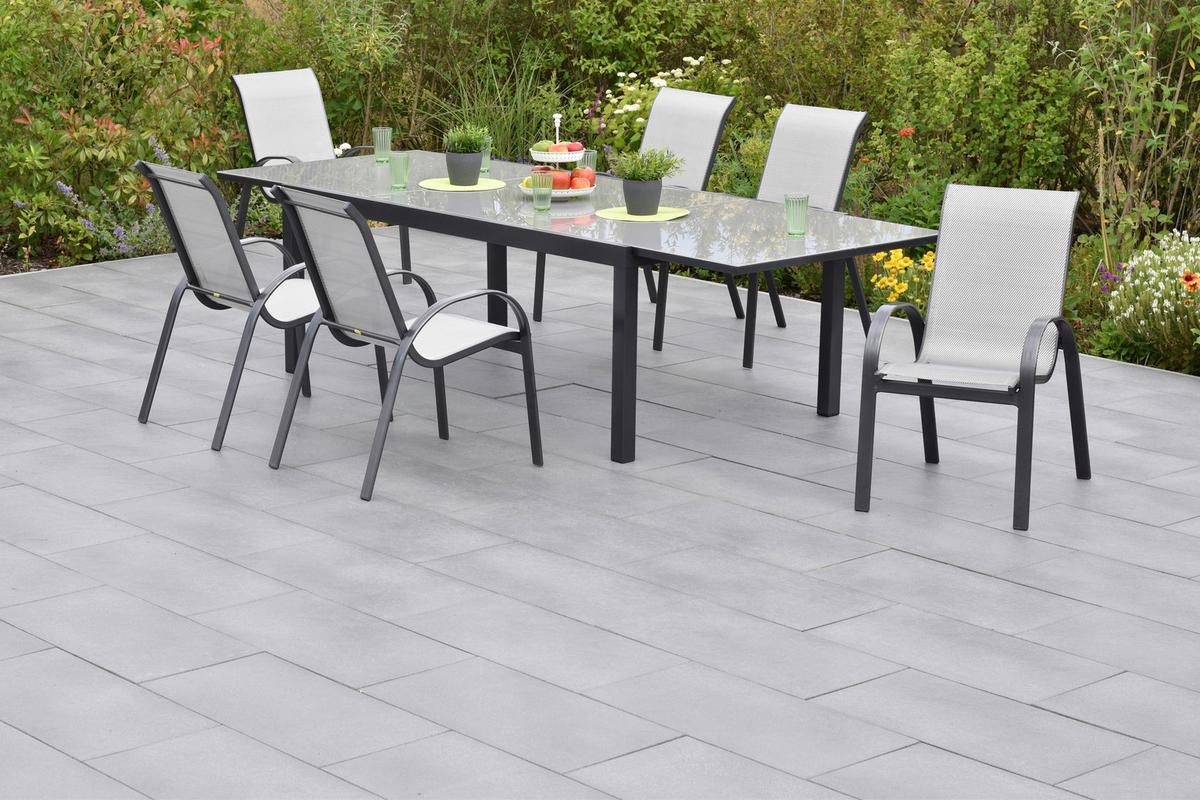 Gartengarnitur 7-tlg Amalfi Aus Aluminium - Graphitfarben/Grau, MODERN, Textil/Metall - Gardenson