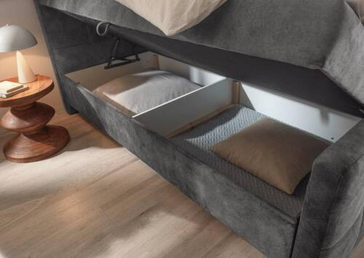 Boxbett Mit Topper & Bettkasten 160x200 Valetta - Anthrazit/Schwarz, MODERN, Holzwerkstoff/Textil (160/200cm) - MID.YOU