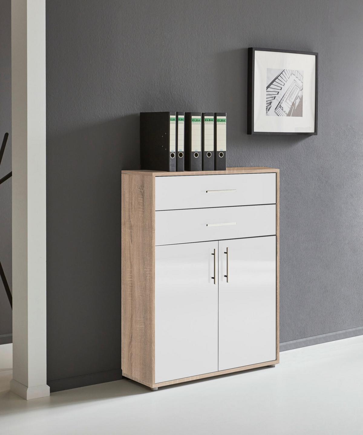 Aktenschrank Office Edition Weiß Hg/eiche Dekor B: 172,6cm - Weiß Hochglanz/Sonoma Eiche, MODERN, Holzwerkstoff (172,6/113,6/33cm) - MID.YOU