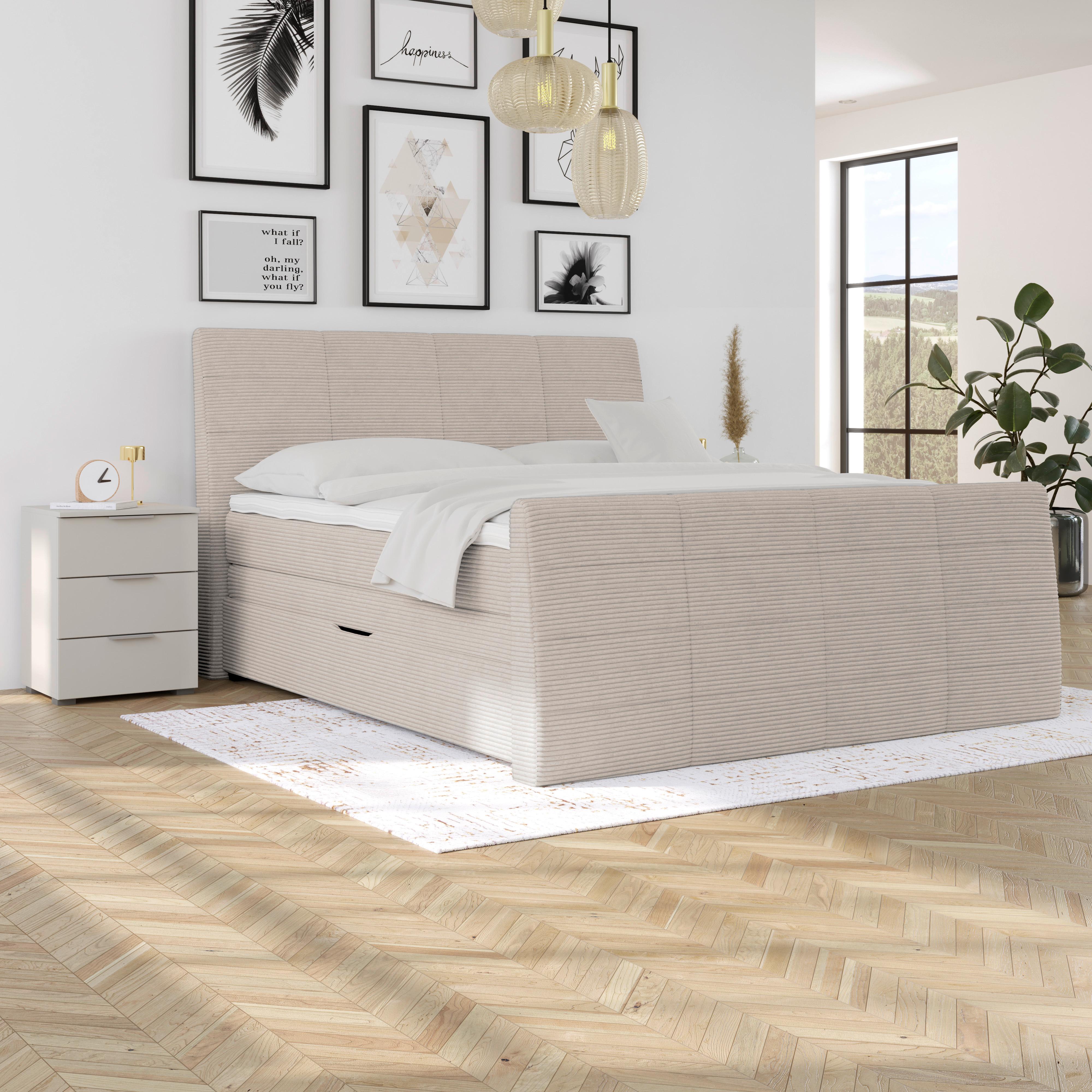Boxspringbett Libra - Champagner/Schwarz, KONVENTIONELL, Textil (160/200cm)