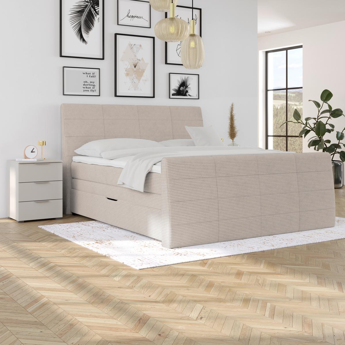 Boxspringbett Libra - Champagner/Schwarz, KONVENTIONELL, Textil (160/200cm)