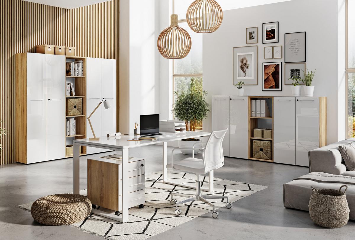 Aktenschrank Gw-Monteria Weiß/Eiche Dekor B: 80 cm - Eichefarben/Weiß, MODERN, Glas/Holzwerkstoff (80/120/37cm) - Germania