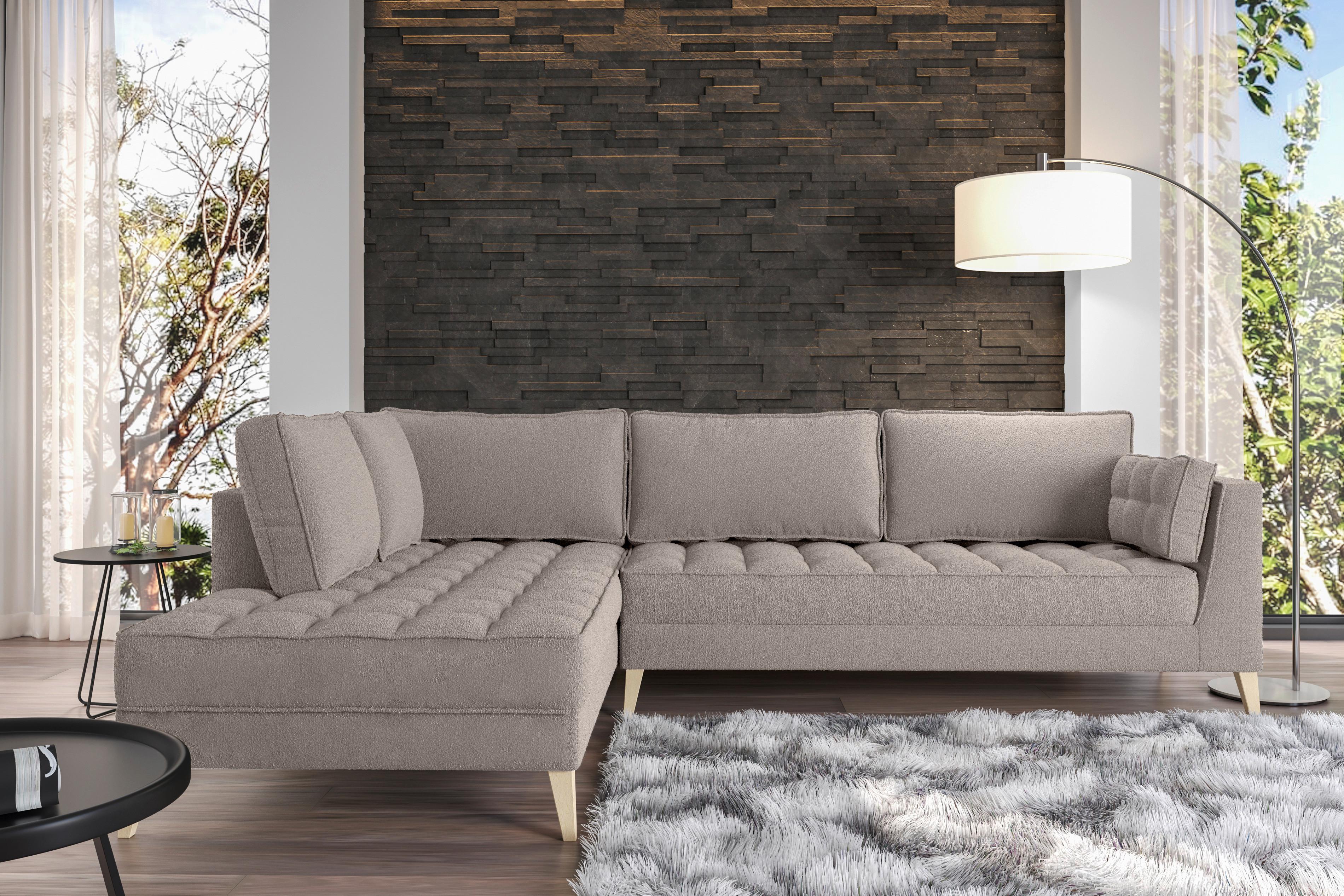 Rohová sedačka DOTI, levá, šedohnědá - přírodní barvy/šedohnědá, Design, kompozitní dřevo/textil (204/310cm) - MID.YOU