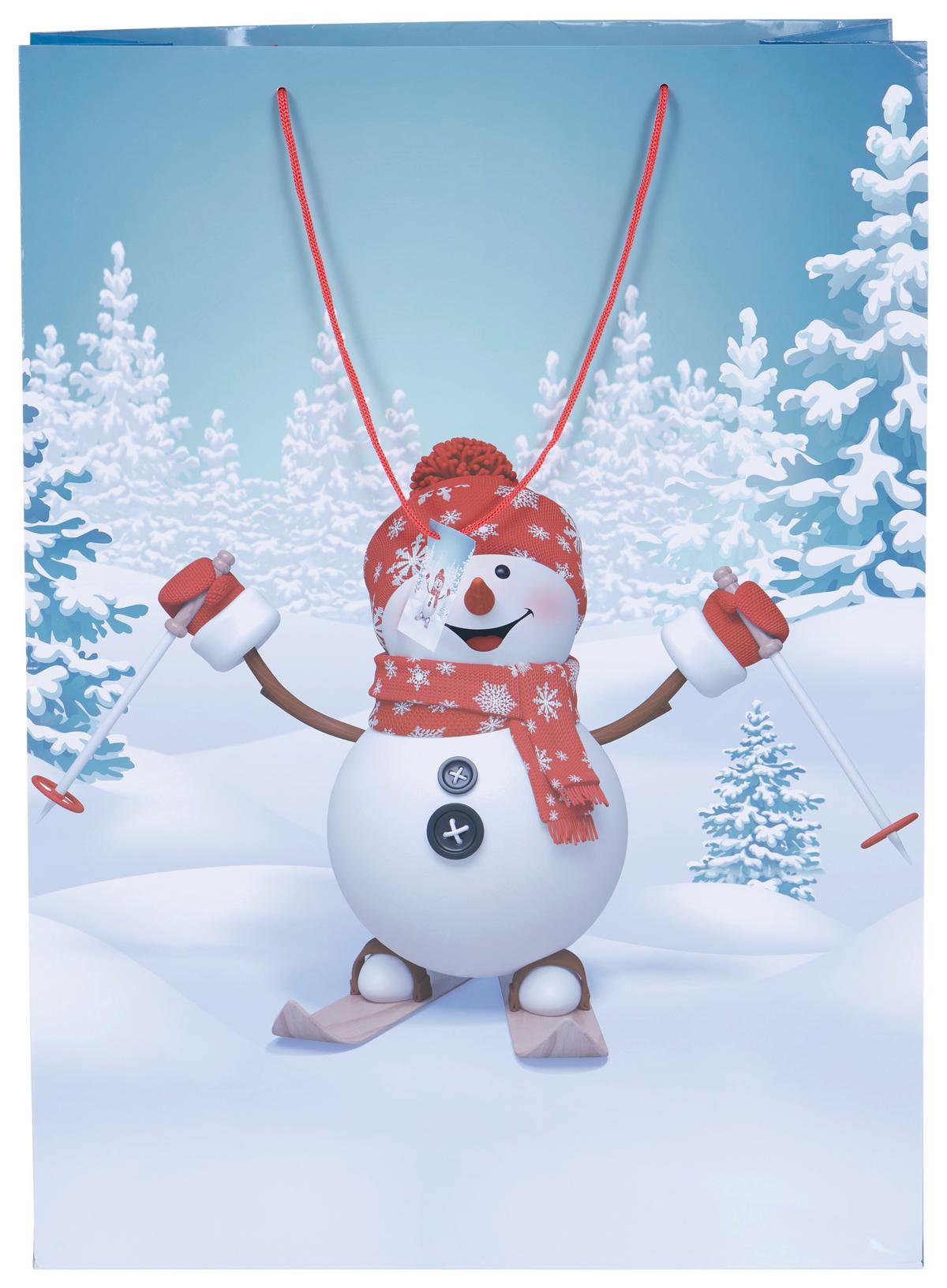 Geschenktasche Papiertüte "schneemann" - Blau/Weiß Hochglanz, Basics, Papier (45,5/17,5/62cm) - Luca Bessoni