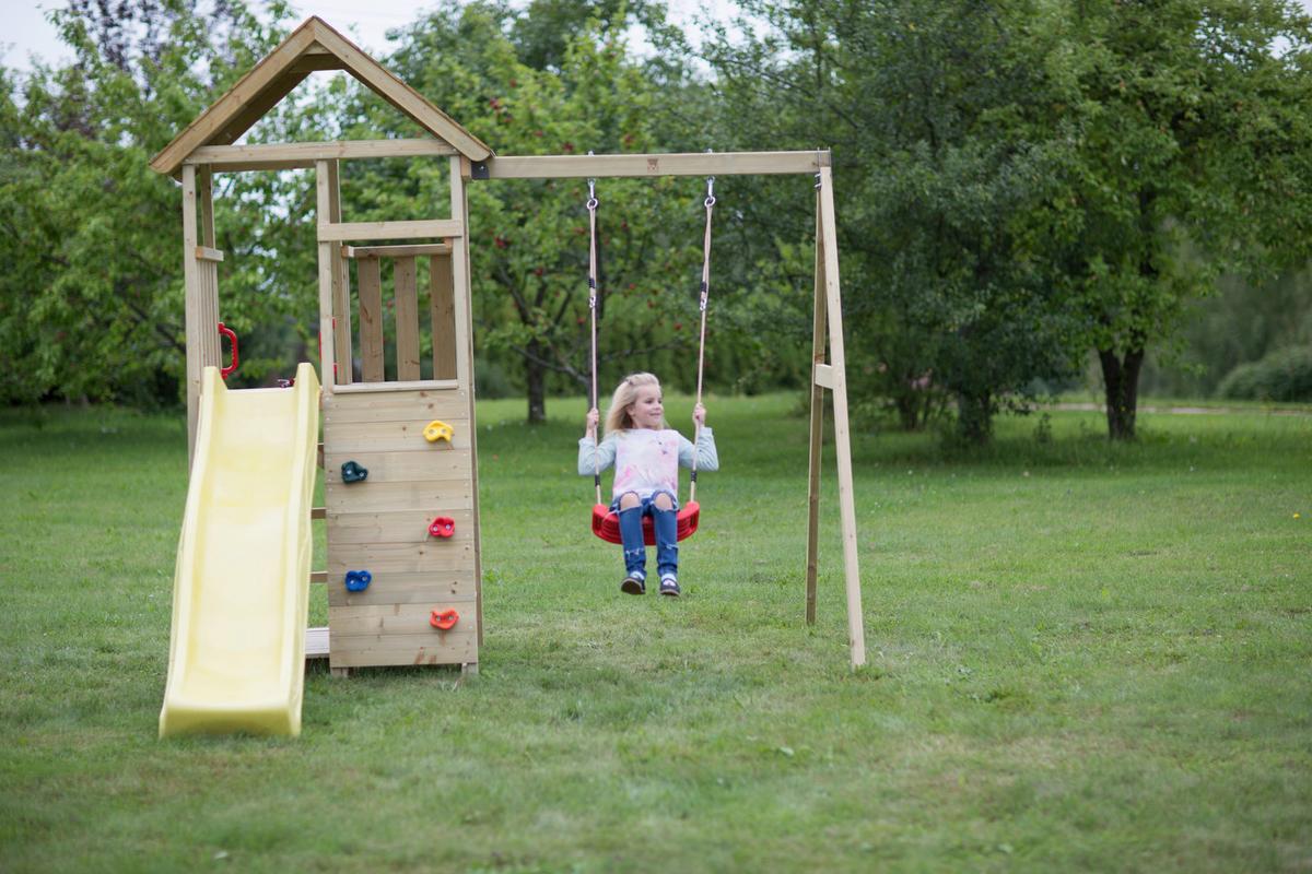 Spielturm Pelikan Gelb/naturfarben, B: 270 Cm - Gelb/Naturfarben, KONVENTIONELL, Holz (270/270/280cm)