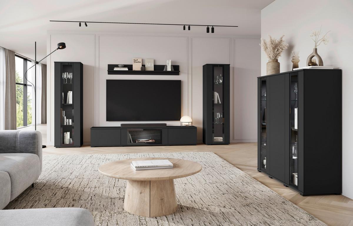 Kommode Caro Schwarz B: 120 Cm - Schwarz, Design, Glas/Holzwerkstoff (120/121,9/39,5cm) - Livetastic